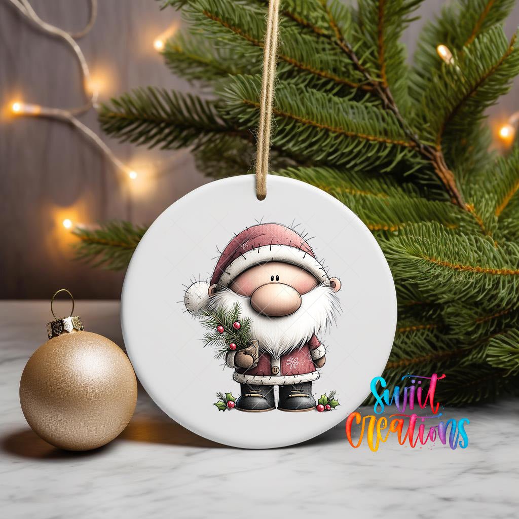 Cute Santa With Pine Sprig UV DTF Ornament Transfer | O-1968 - Swiit Creations