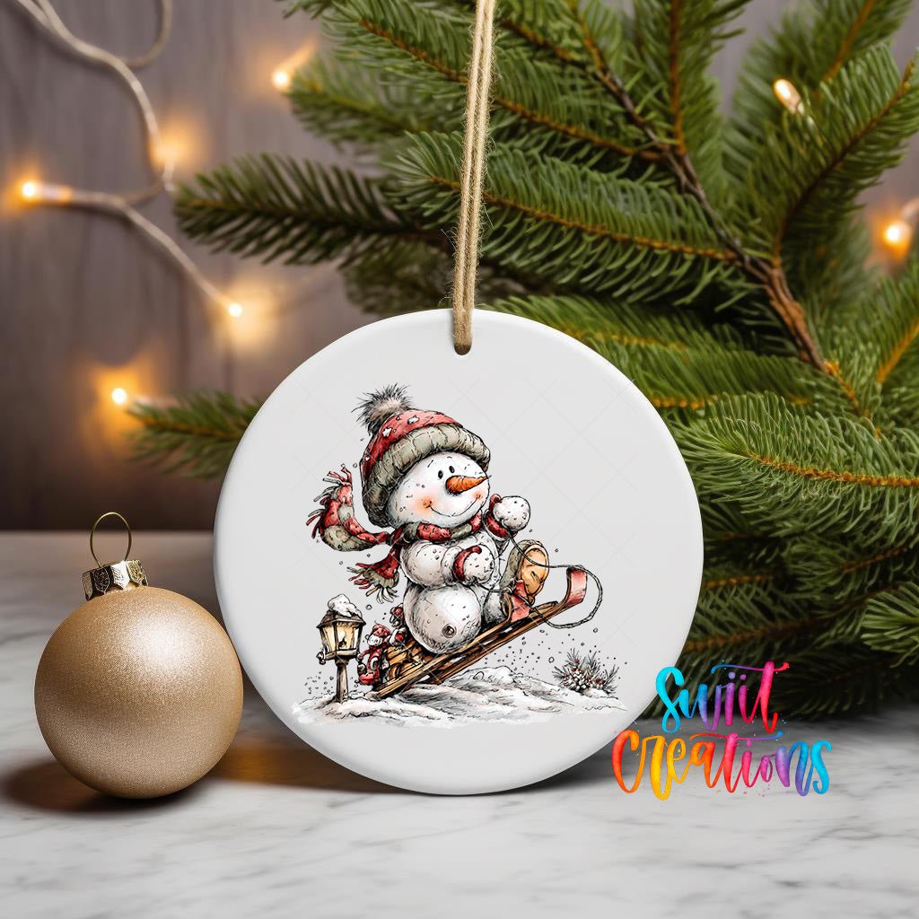 Cute Snowman On Sled UV DTF Ornament Transfer | O-1816 - Swiit Creations