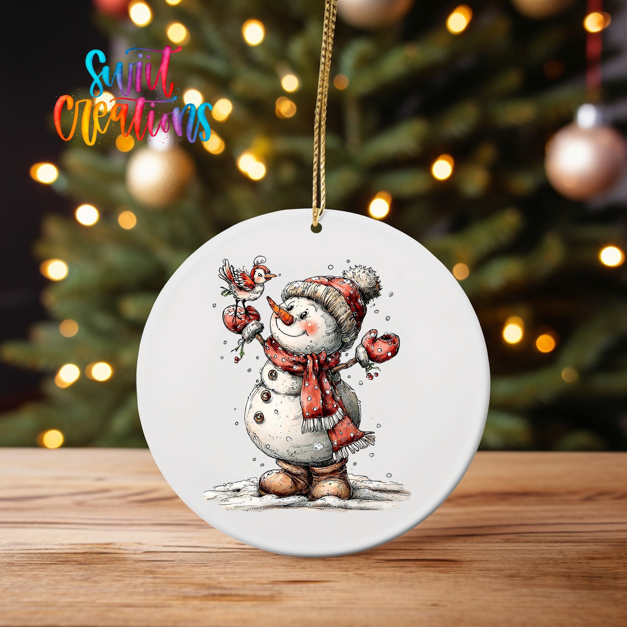 Cute Snowman With Bird UV DTF Ornament Transfer | O-1838 - Swiit Creations
