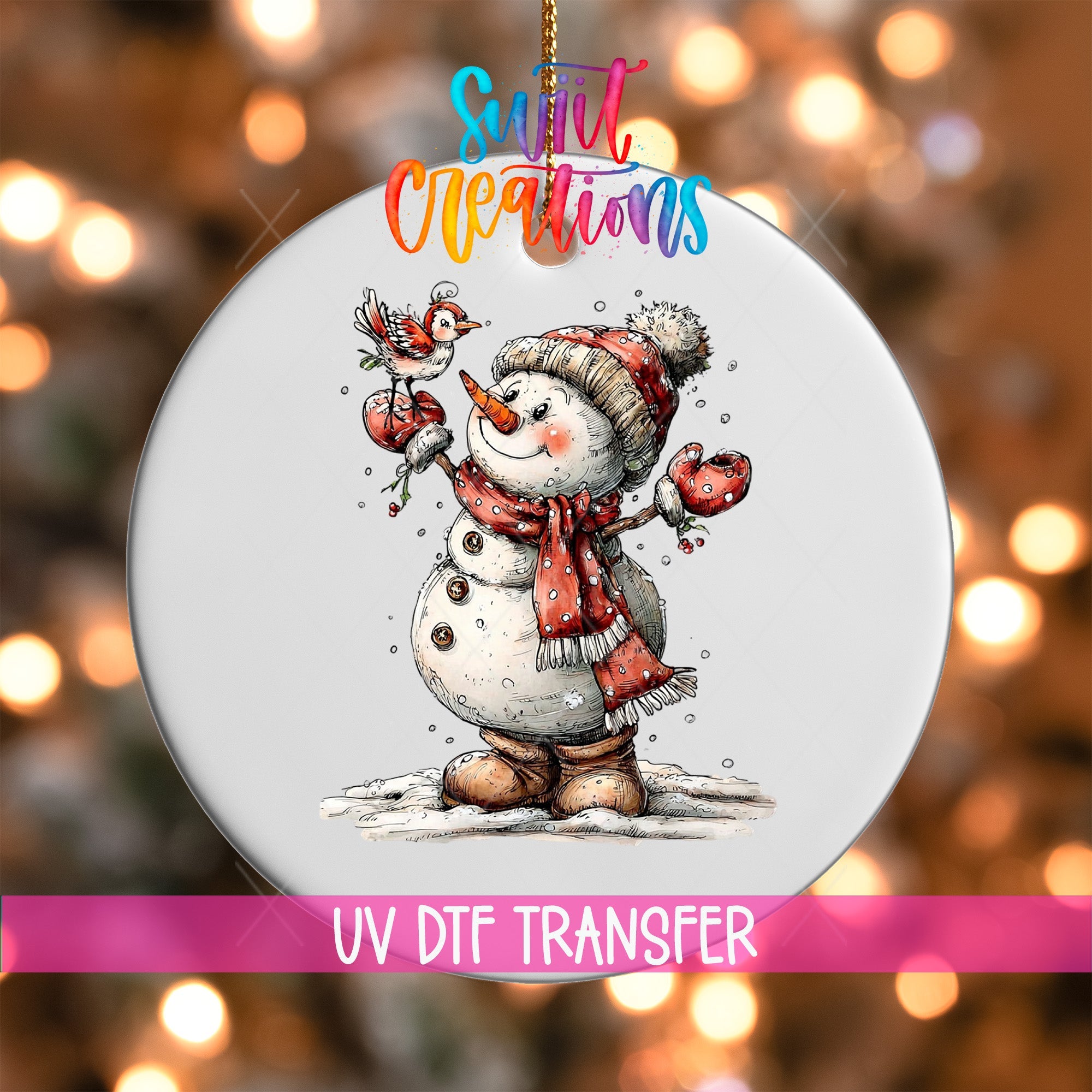 Cute Snowman With Bird UV DTF Ornament Transfer | O-1838 - Swiit Creations