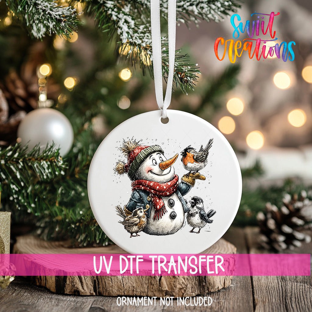 Cute Snowman With Birds UV DTF Ornament Transfer | O-1894 - Swiit Creations