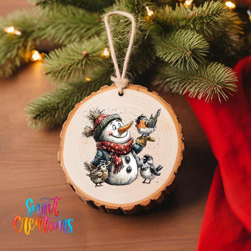 Cute Snowman With Birds UV DTF Ornament Transfer | O-1894 - Swiit Creations