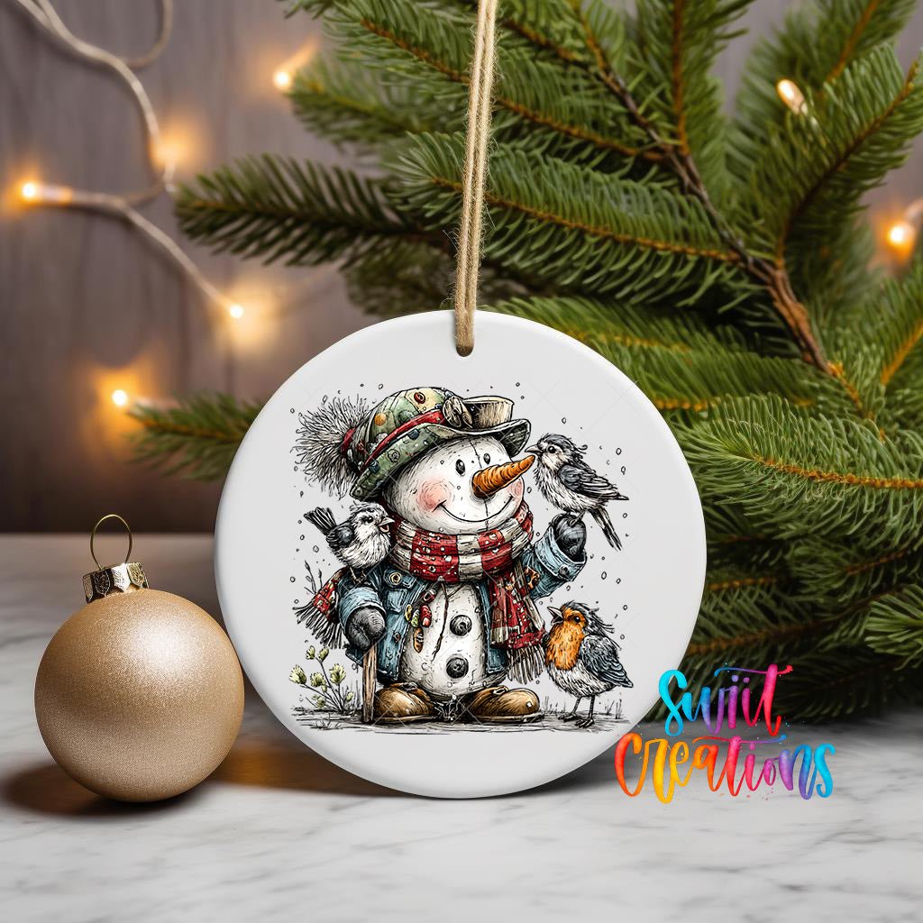 Cute Snowman With Birds UV DTF Ornament Transfer | O-1910 - Swiit Creations