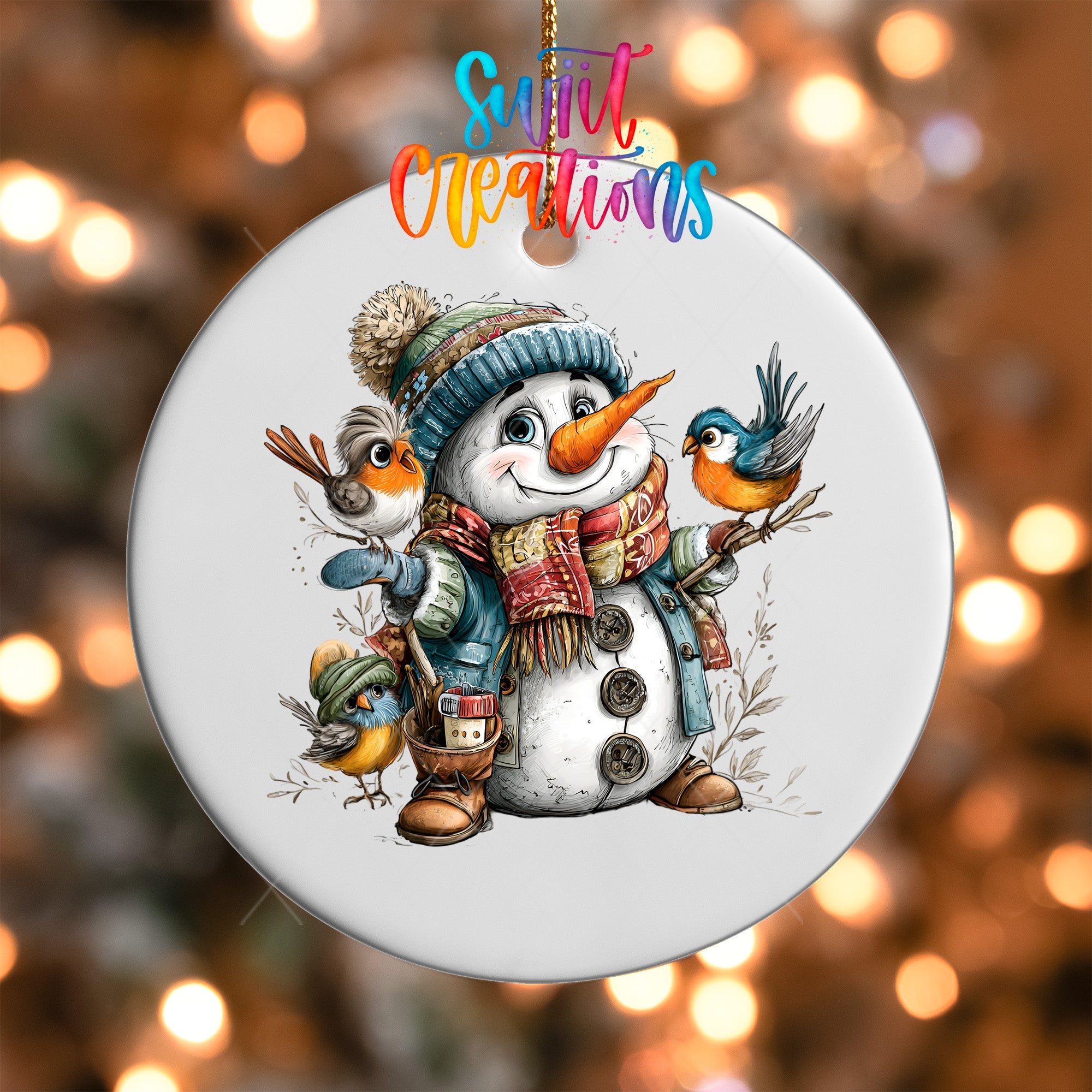 Cute Snowman With Blue Birds UV DTF Ornament Transfer | O-1895 - Swiit Creations