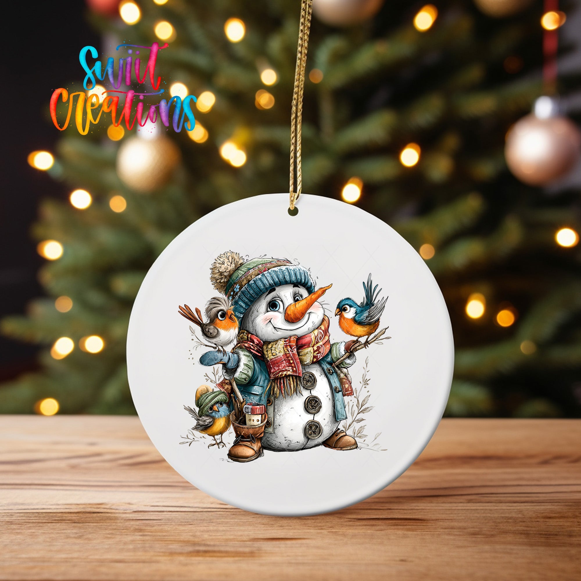 Cute Snowman With Blue Birds UV DTF Ornament Transfer | O-1895 - Swiit Creations