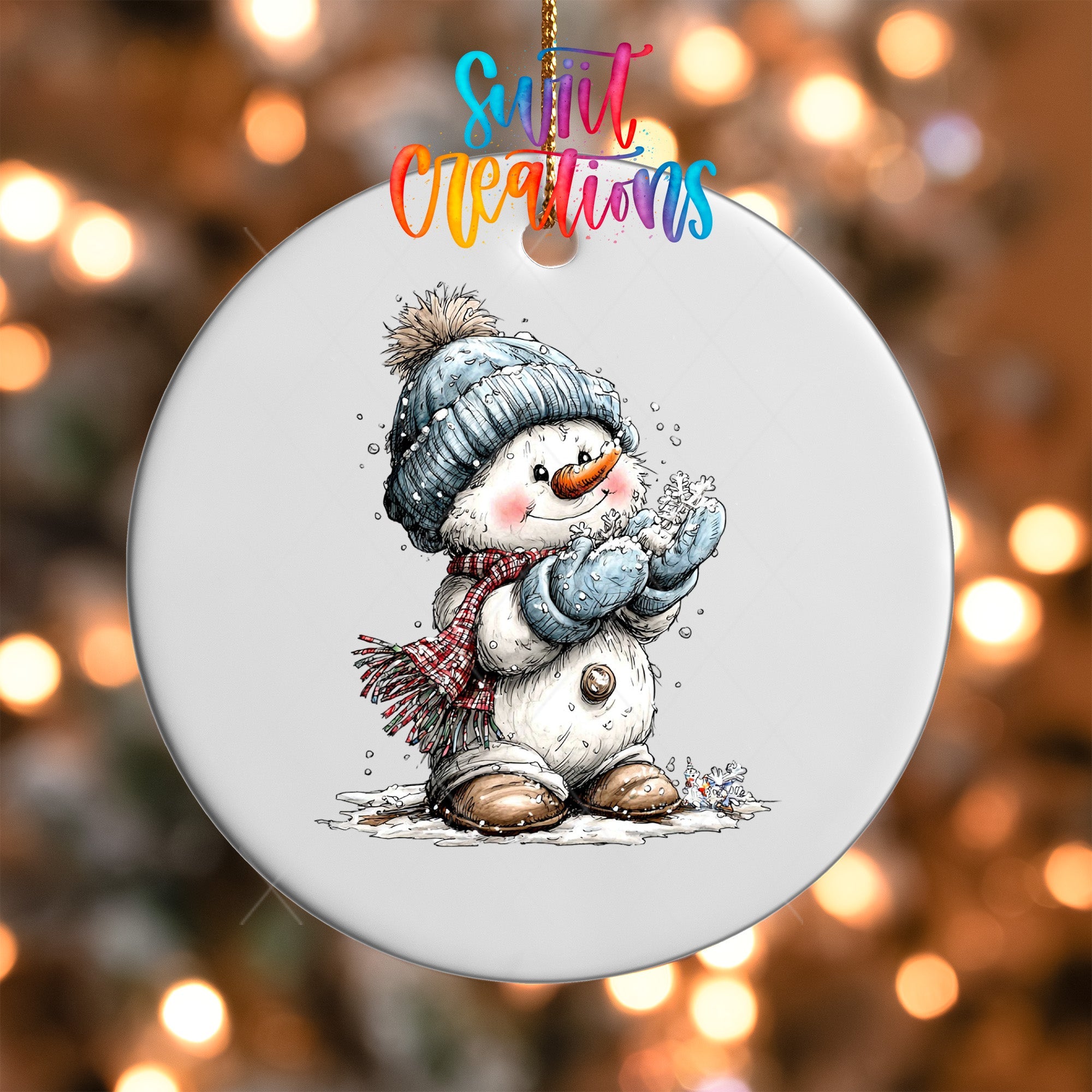 Cute Snowman With Snowflake UV DTF Ornament Transfer | O-1820 - Swiit Creations