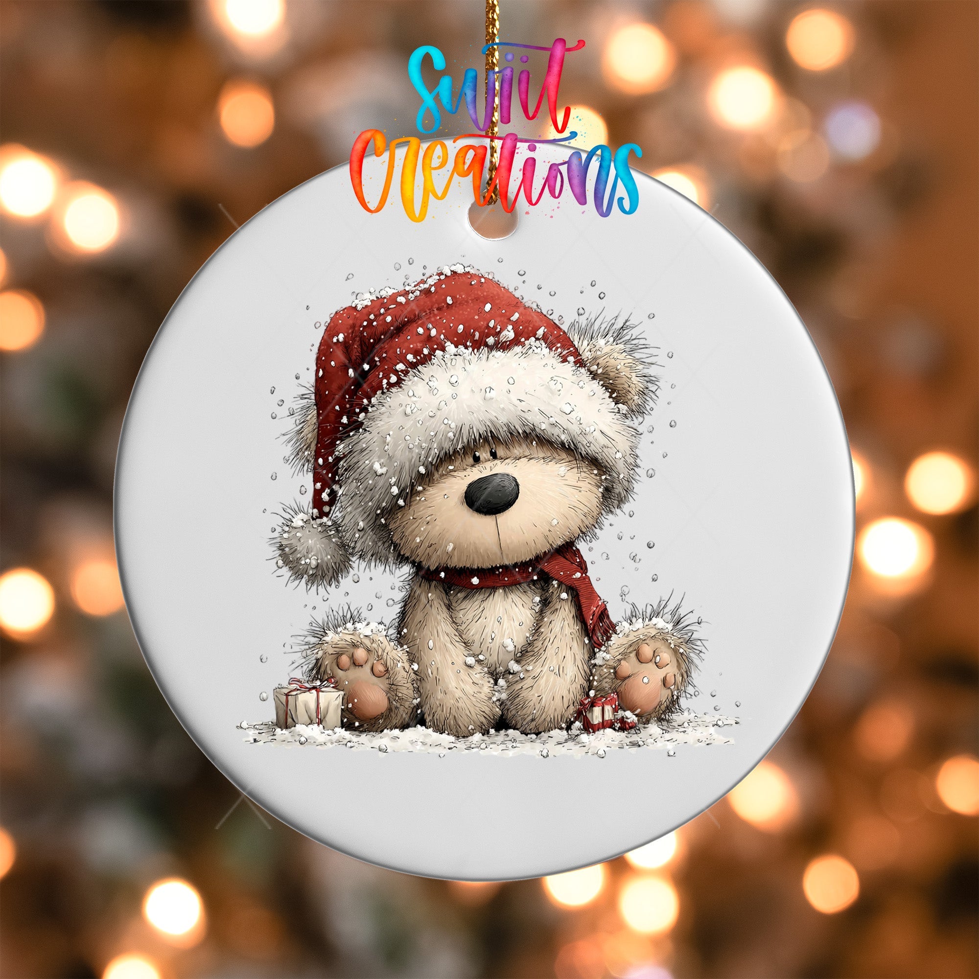 Cute Teddy Bear In Santa Hat UV DTF Ornament Transfer | O-1815 - Swiit Creations