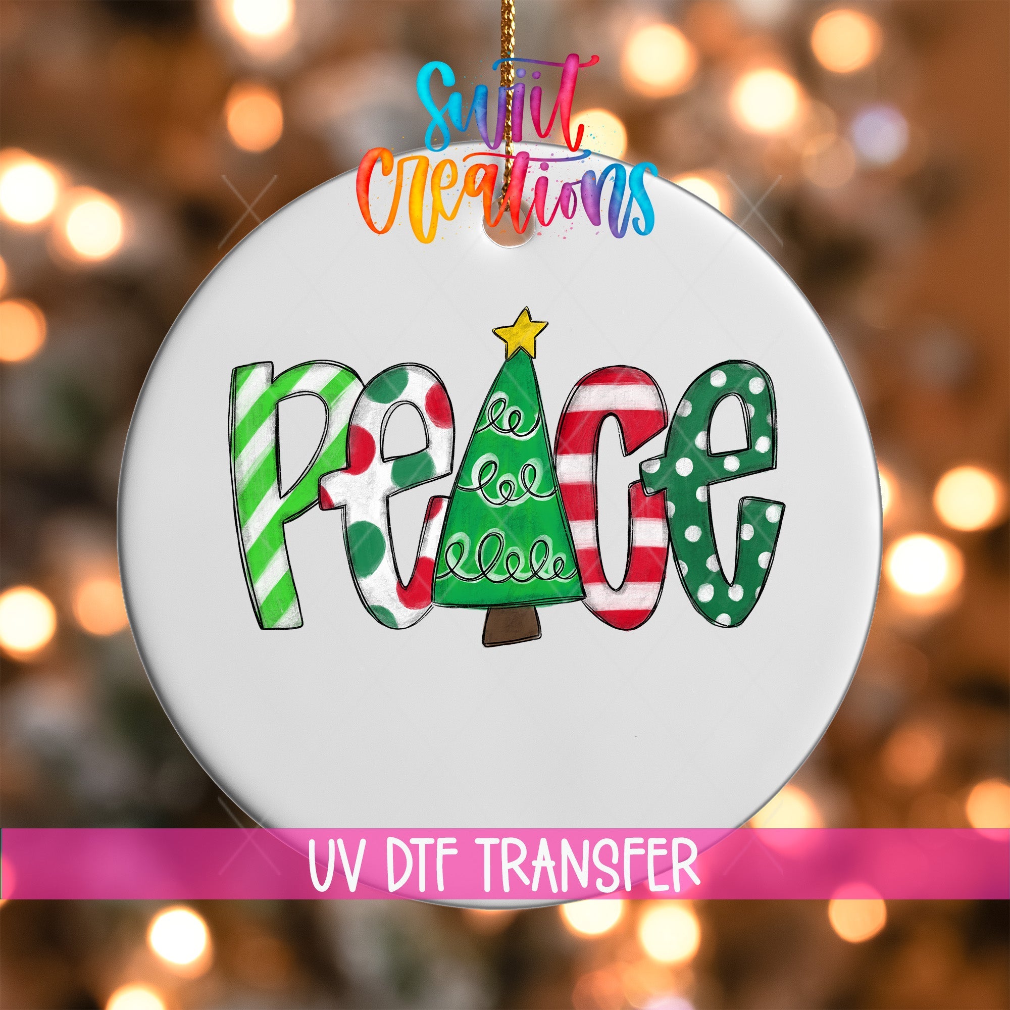 Cute Tree Christmas Peace Ornament UV DTF Decal | O-1562 - Swiit Creations