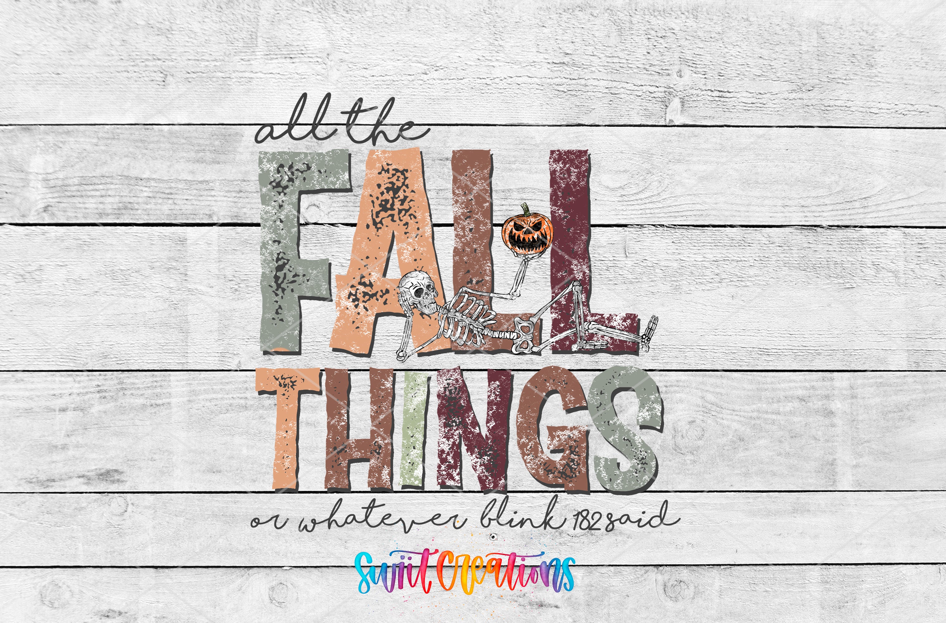 The image is a collage of various images, including a skeleton, a pumpkin, and the text "all the FALL THINGS or whatever BLINK REID".
