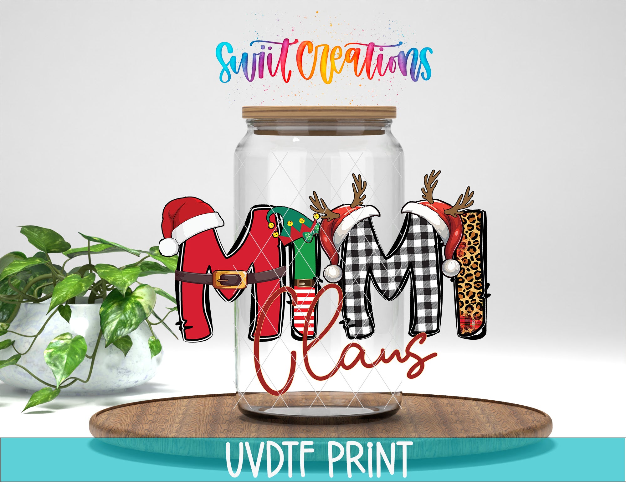 a glass jar filled with a christmas decoration