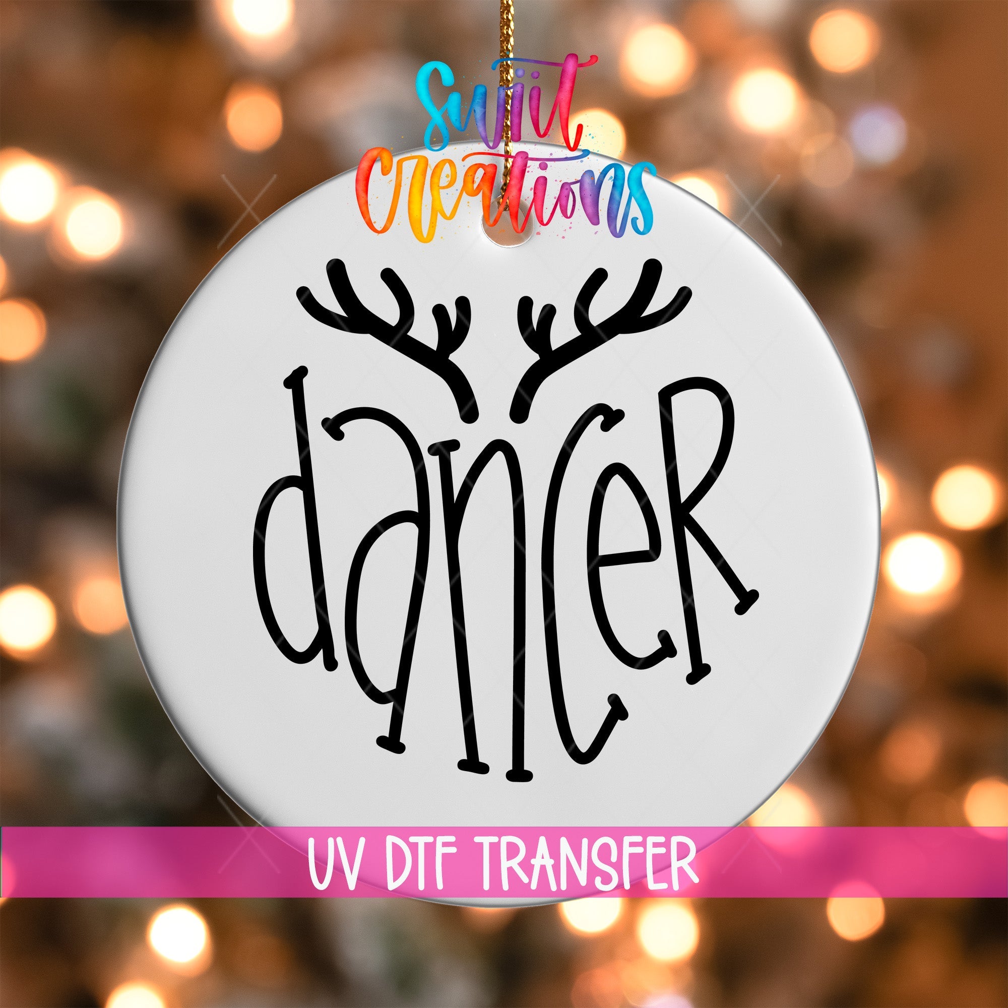 Dancer Reindeer UV DTF Ornament Transfer | Holiday Antler Script Ornament | O-022 - Swiit Creations