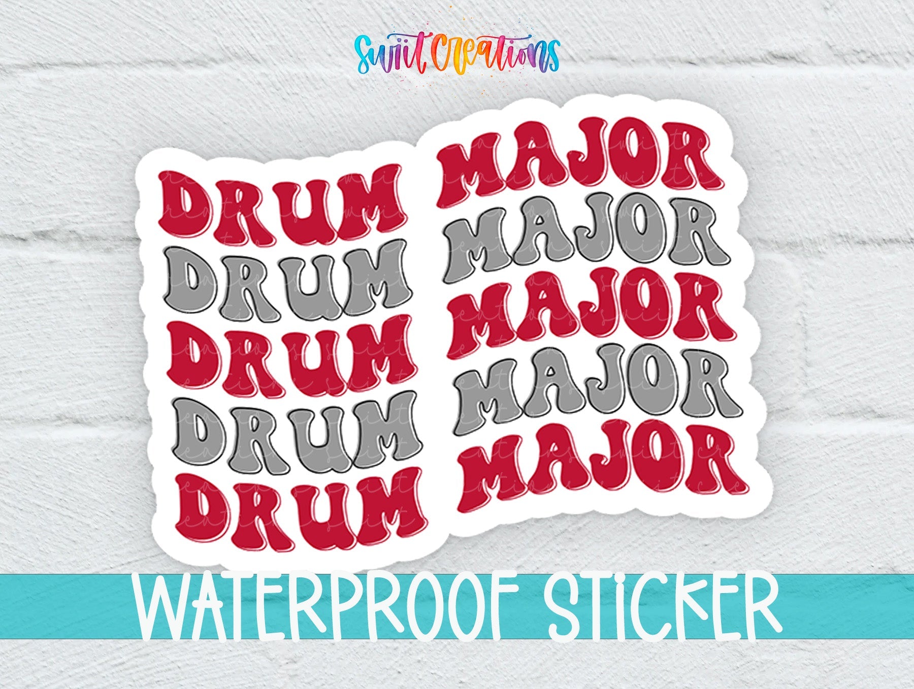 Drum Major Red and Grey Waterproof Vinyl Sticker | SS1616 - Swiit Creations
