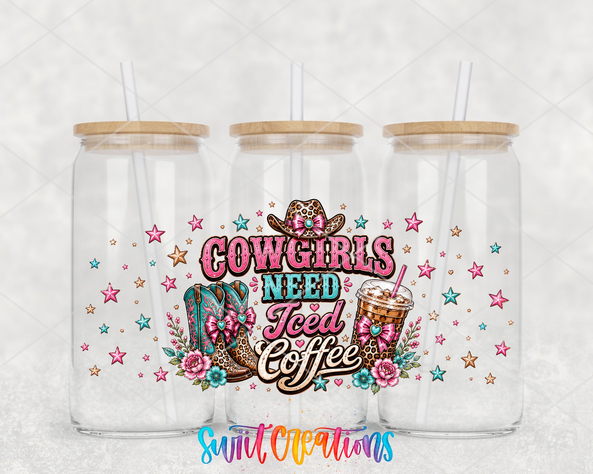 Cowgirls Need Iced Coffee western UV DTF Full Wrap mockup 6