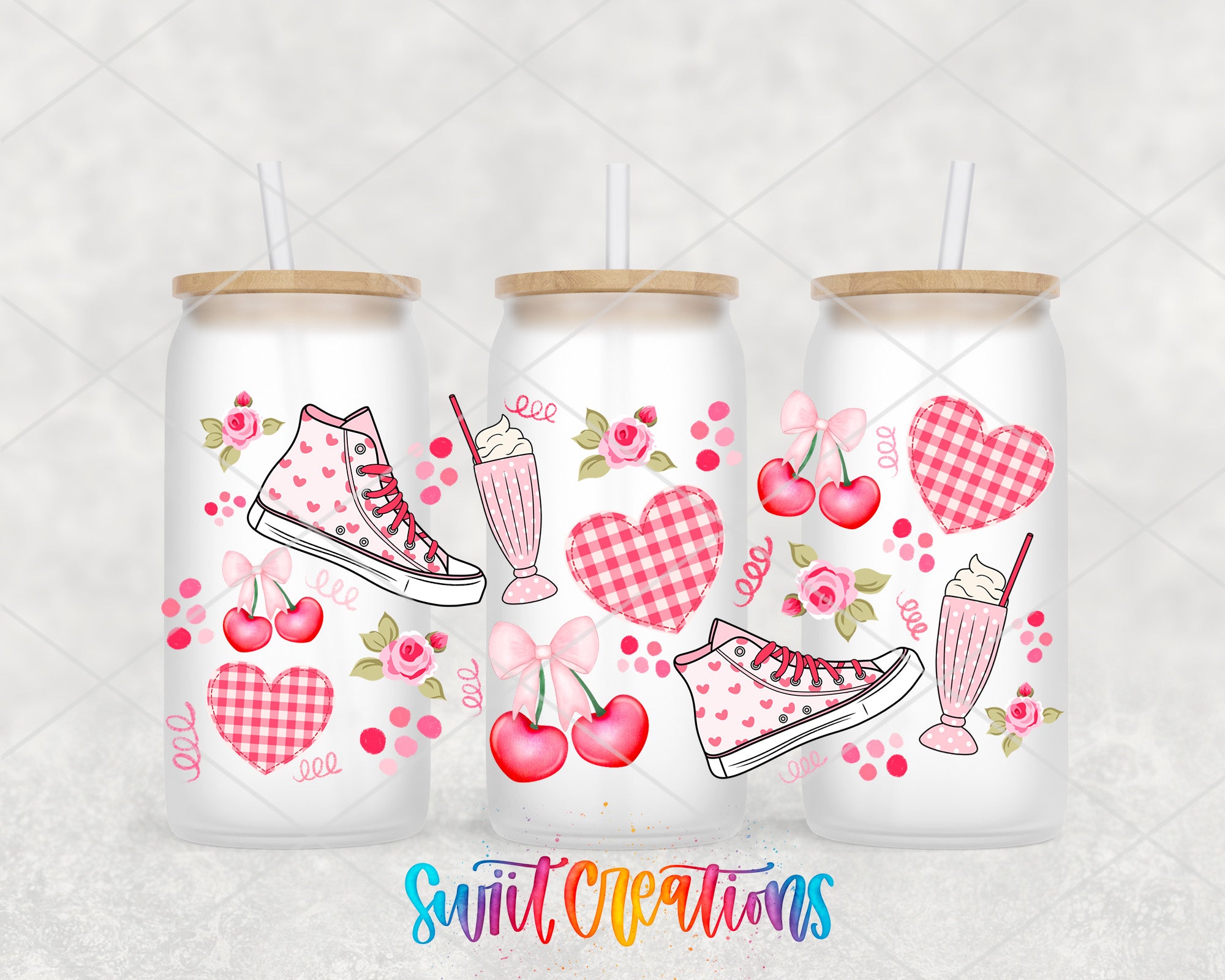 a couple of white mason jars filled with cherries