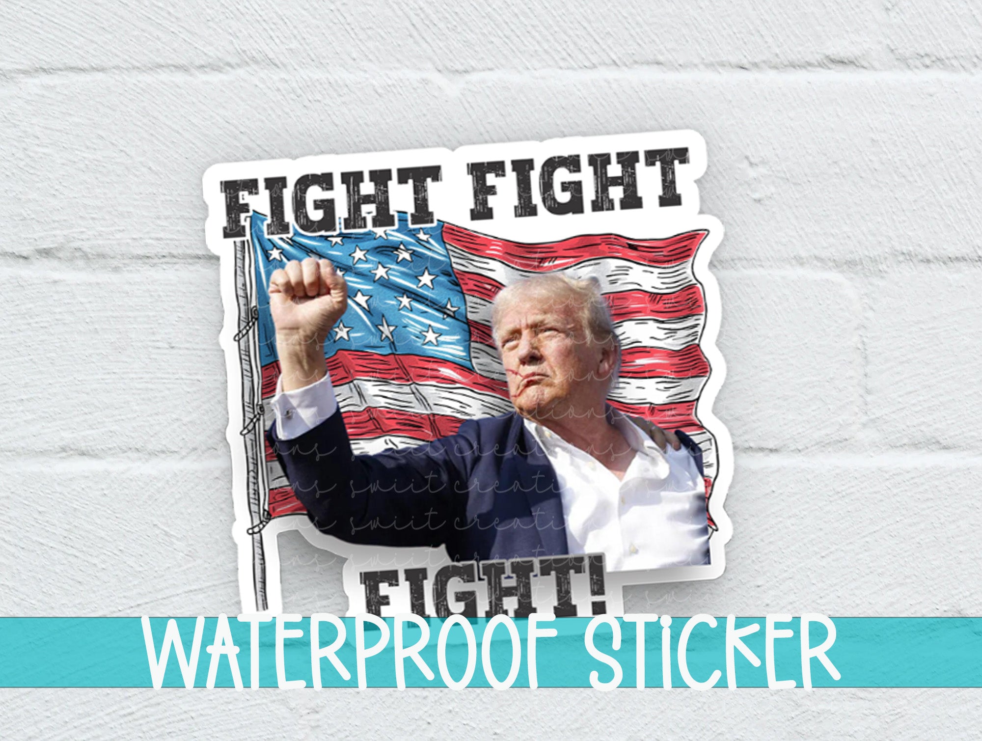 a sticker of a man holding an american flag