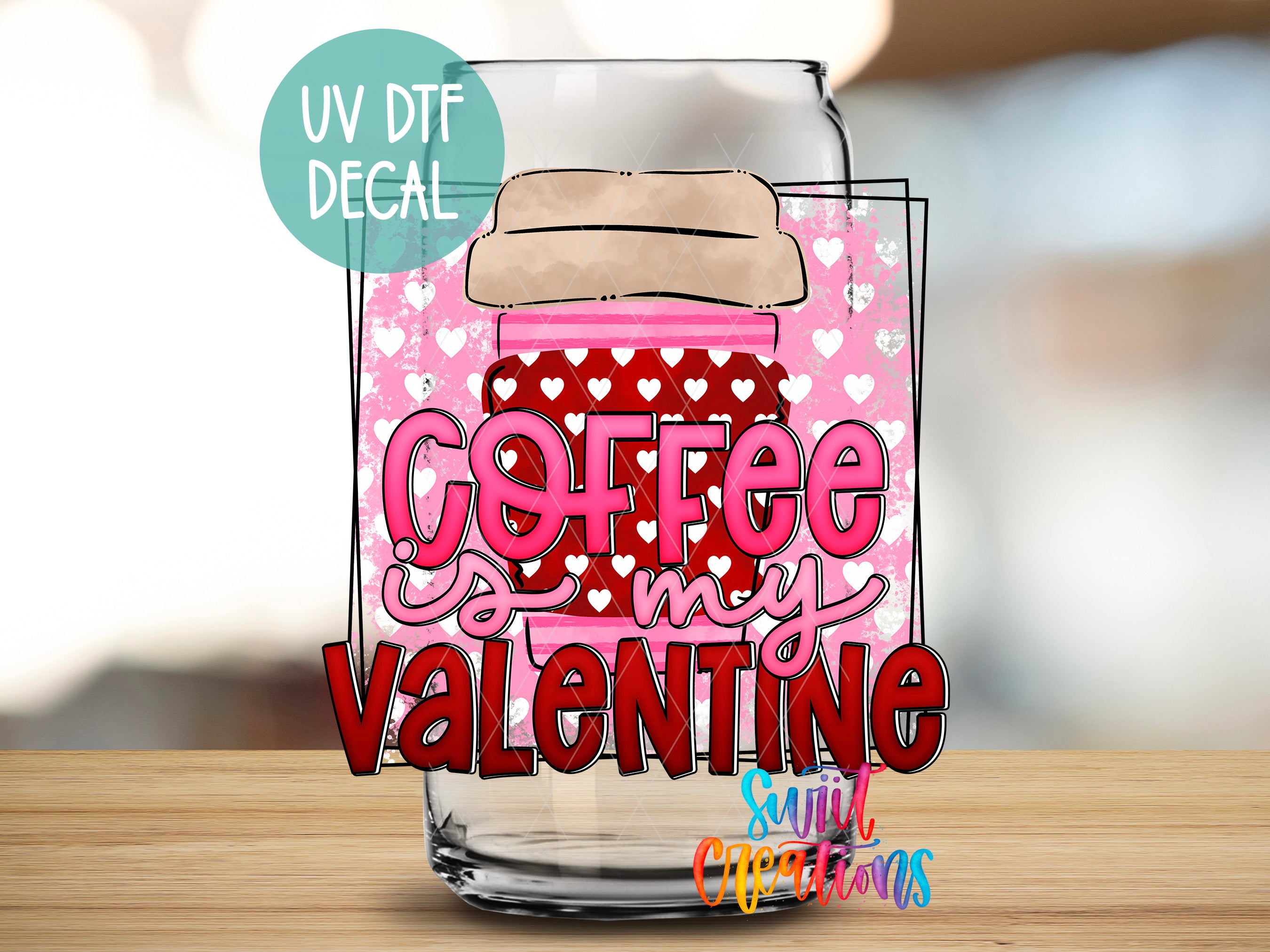 a glass jar filled with coffee and valentine's day messages