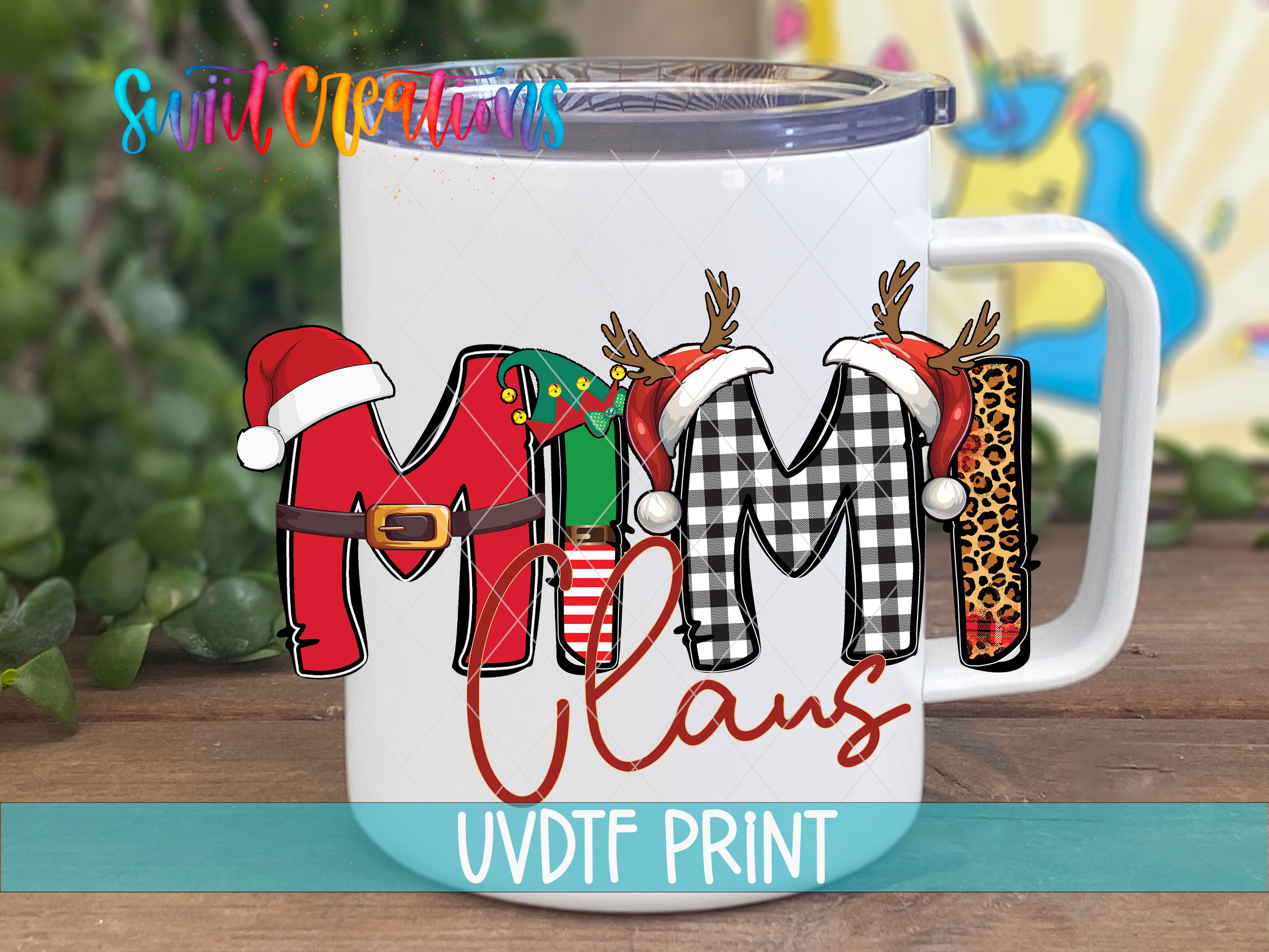 a white coffee mug with the word mimi claus on it