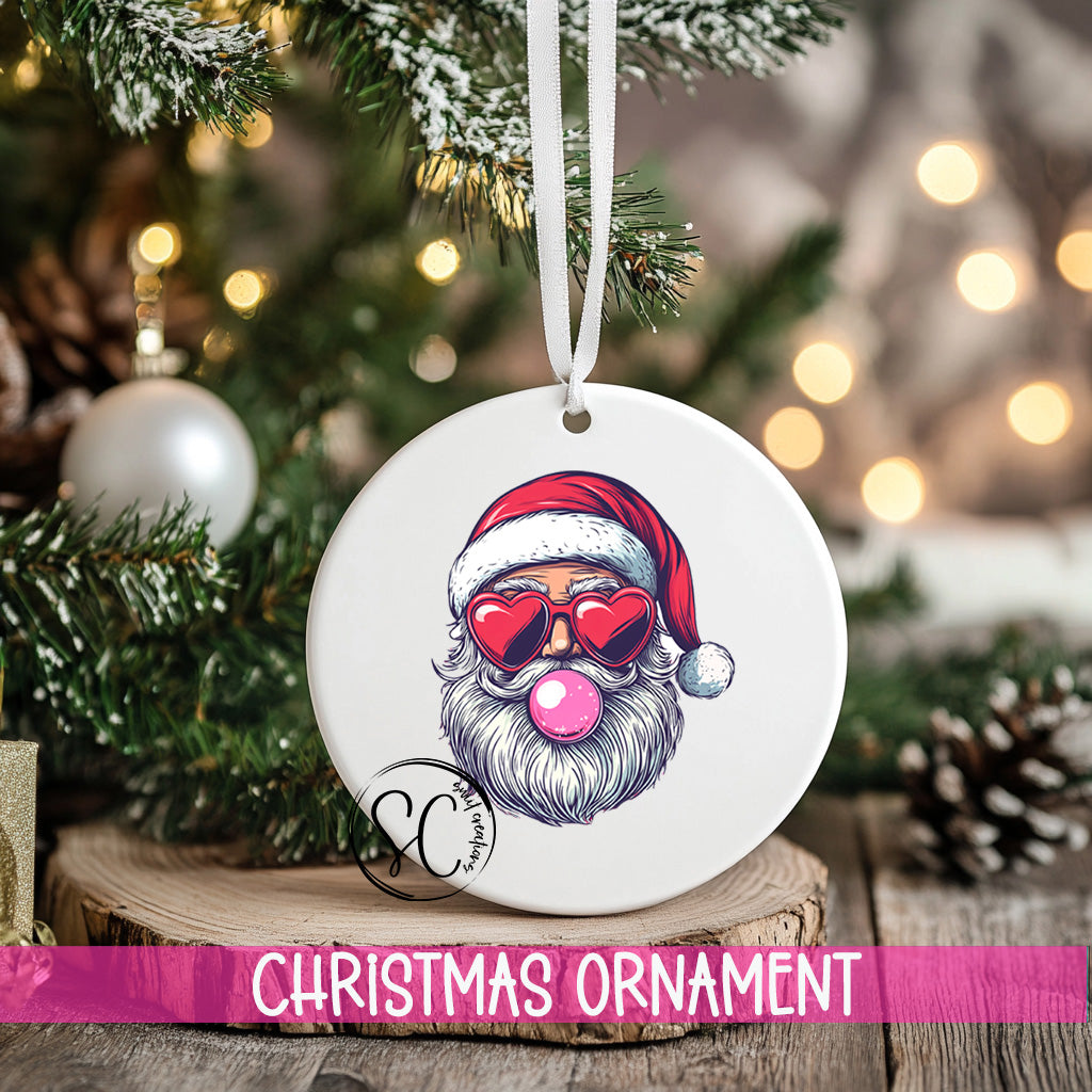 a christmas ornament hanging from a christmas tree