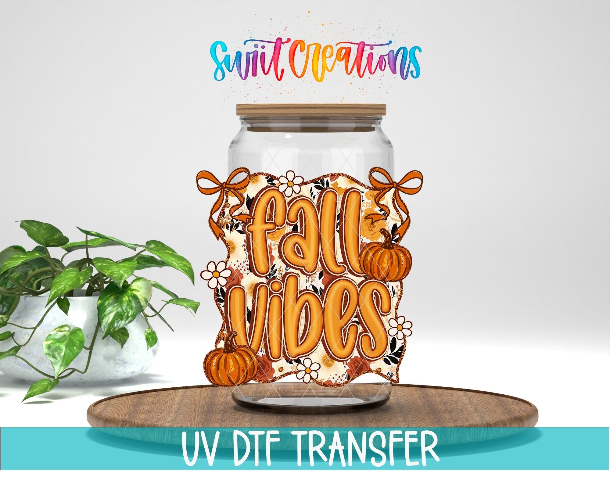 Fall Vibes UV DTF Decal | Pumpkin Floral Autumn Tumbler Wrap | UV1547 - Swiit Creations