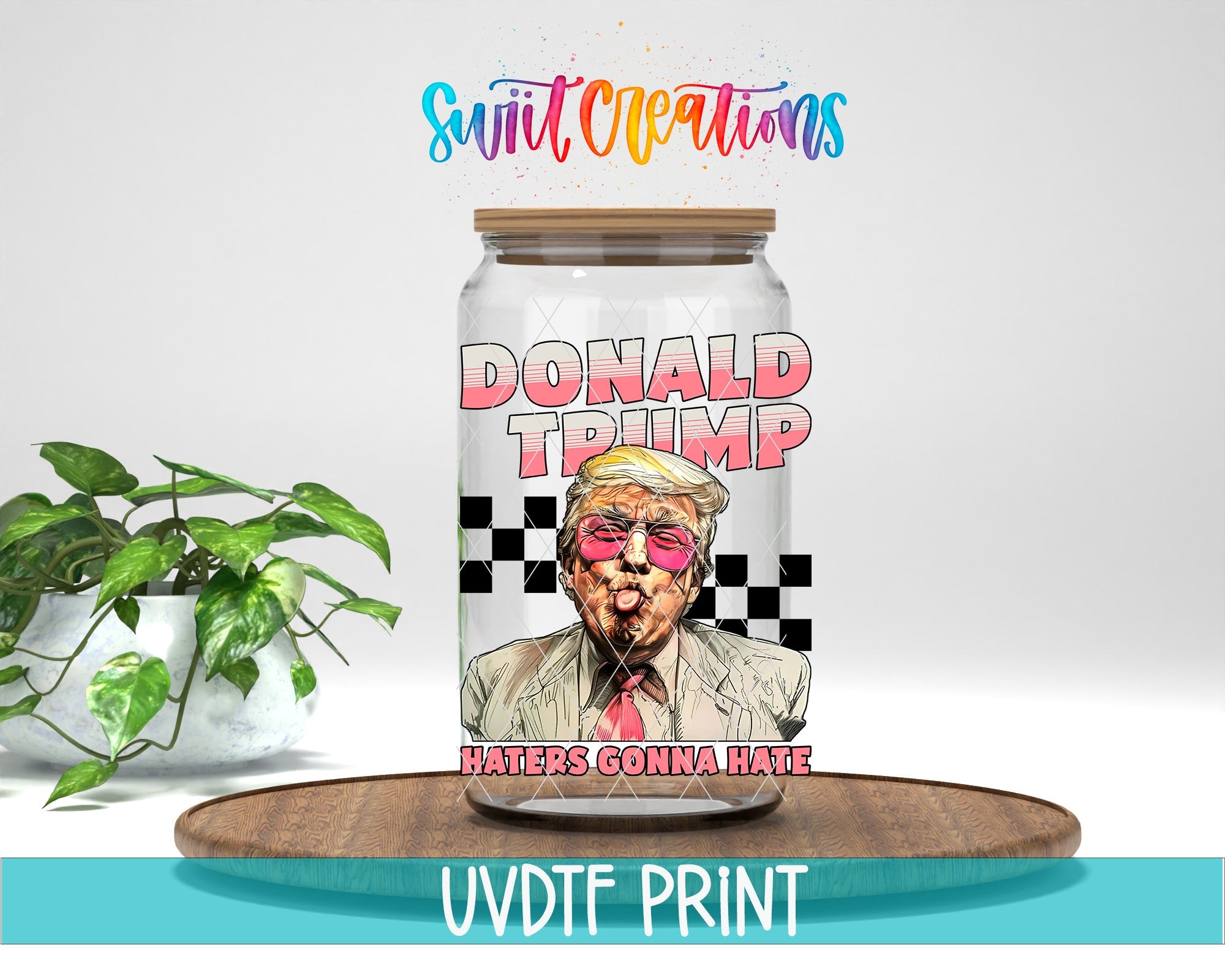 a jar with a picture of donald trump on it