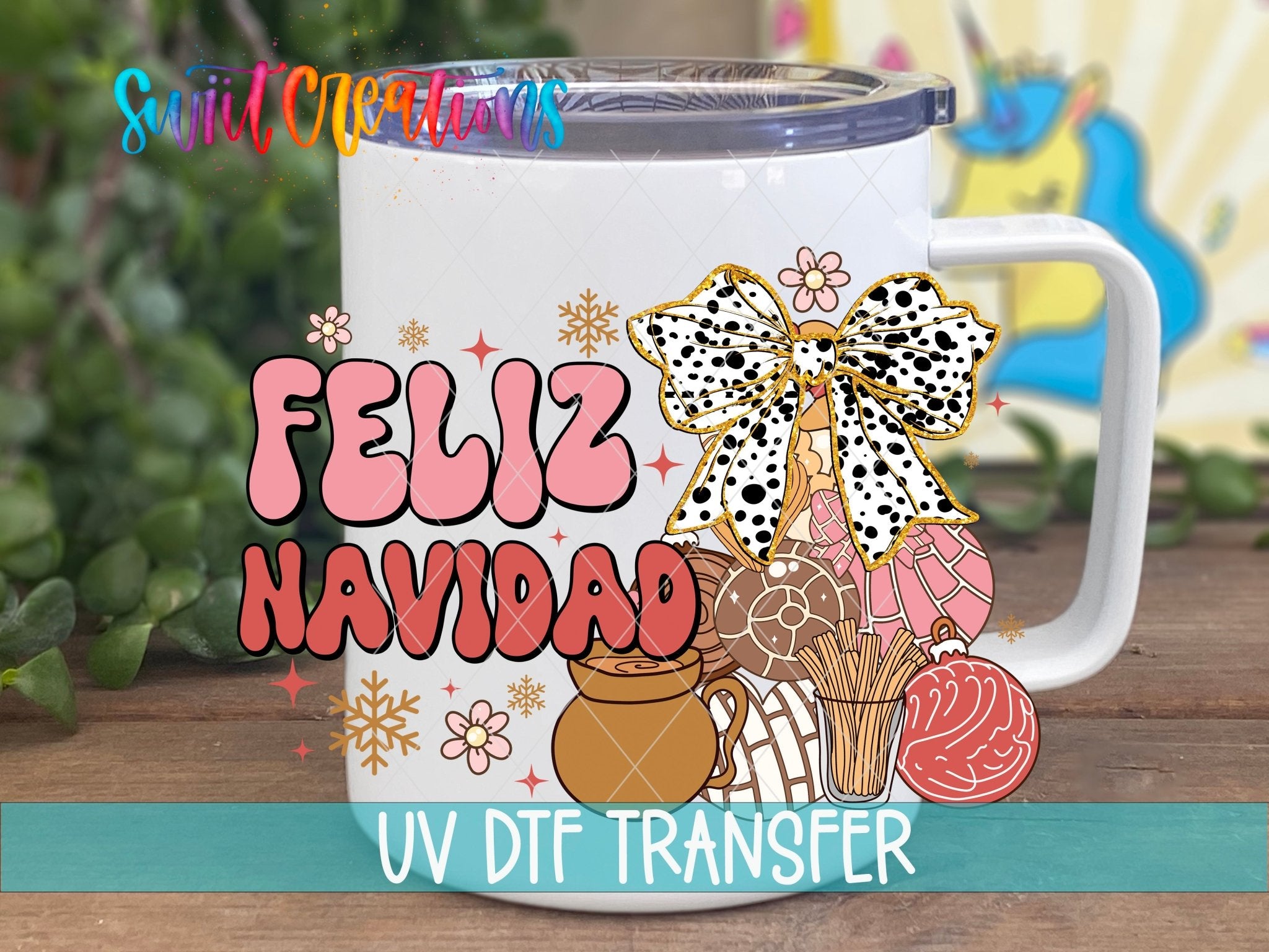 Feliz Navidad Christmas Bow Pan Dulce UV DTF Cup Decal | UV1525 - Swiit Creations
