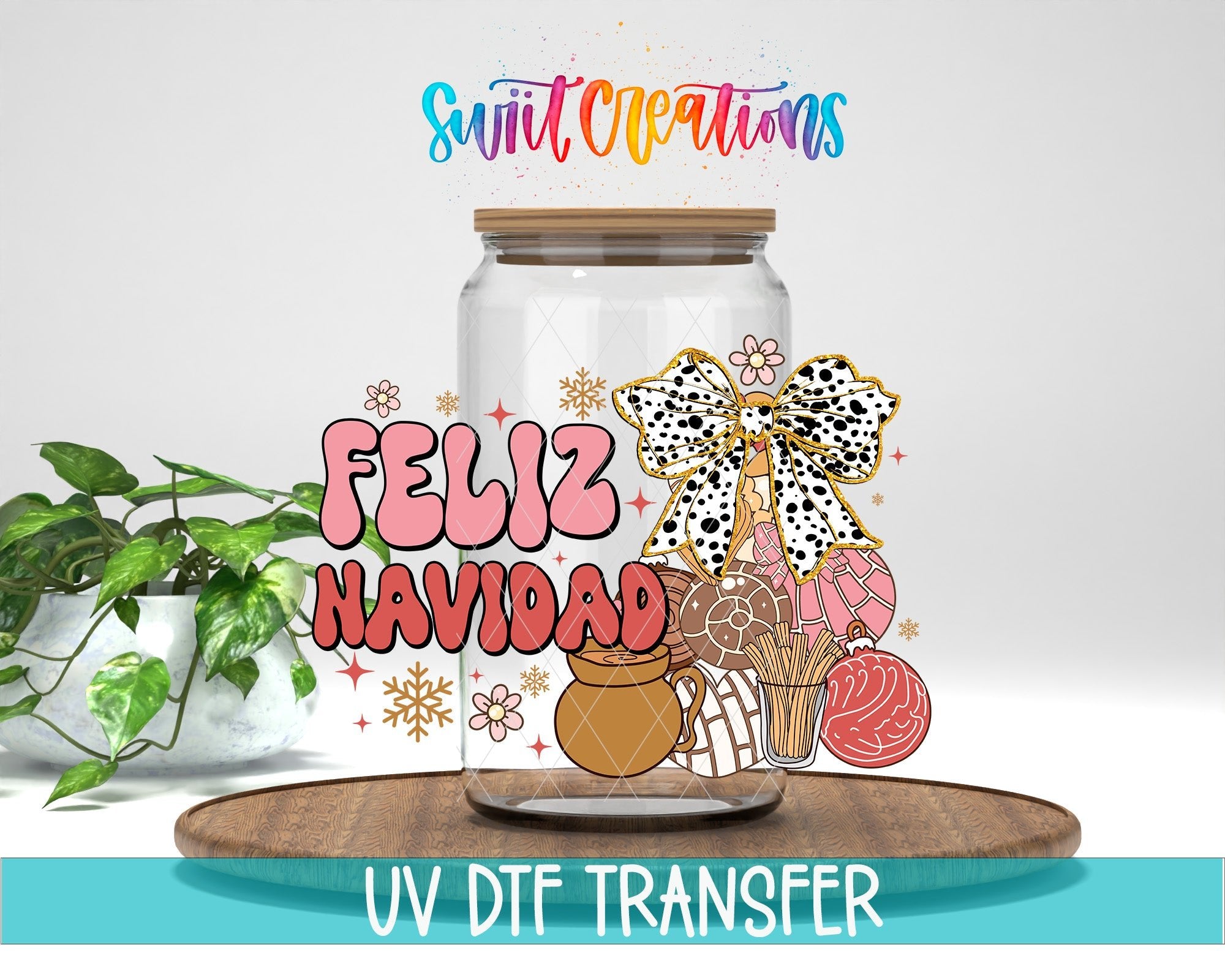 Feliz Navidad Christmas Bow Pan Dulce UV DTF Cup Decal | UV1525 - Swiit Creations