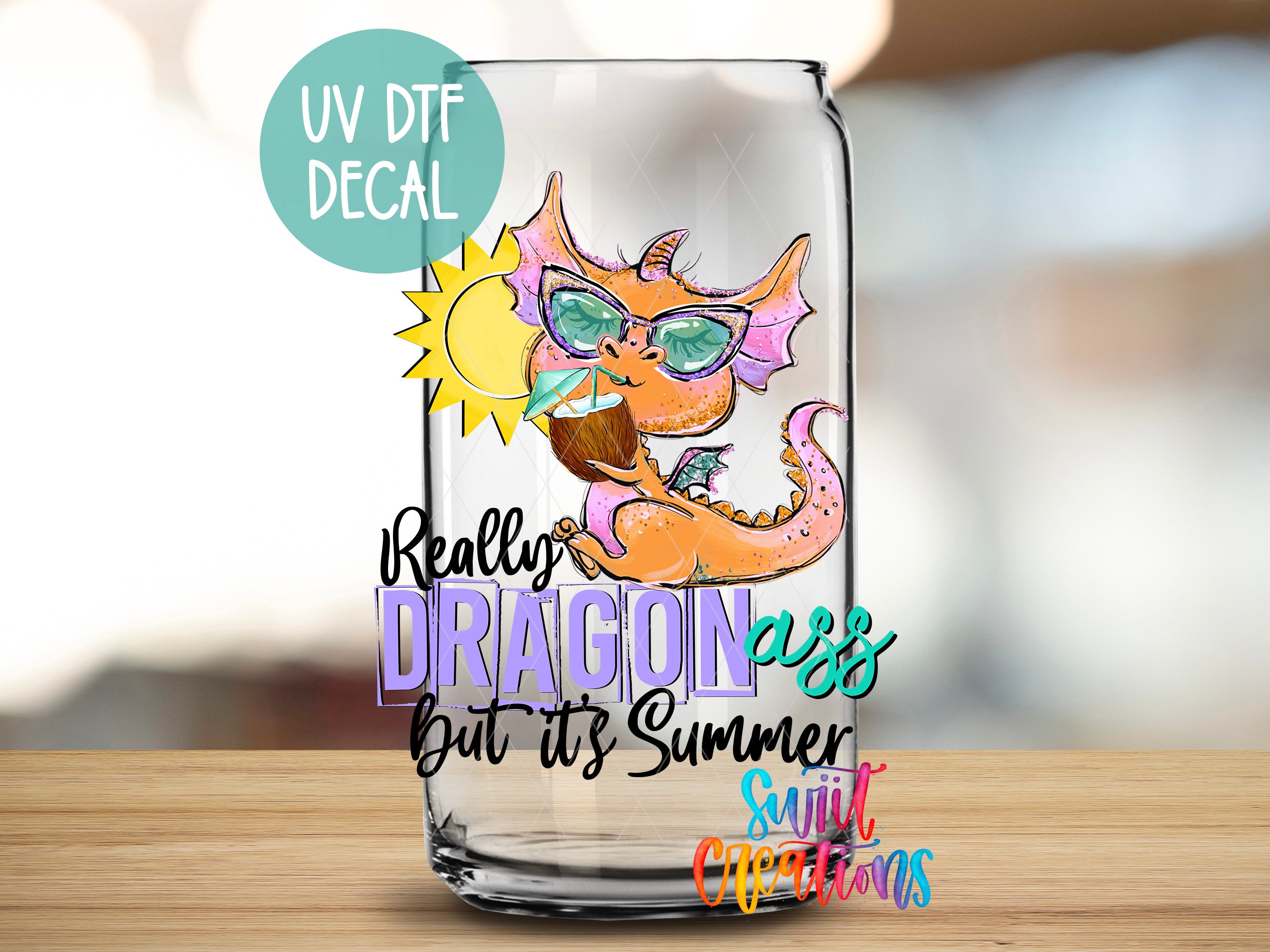 a glass with a picture of a dragon on it