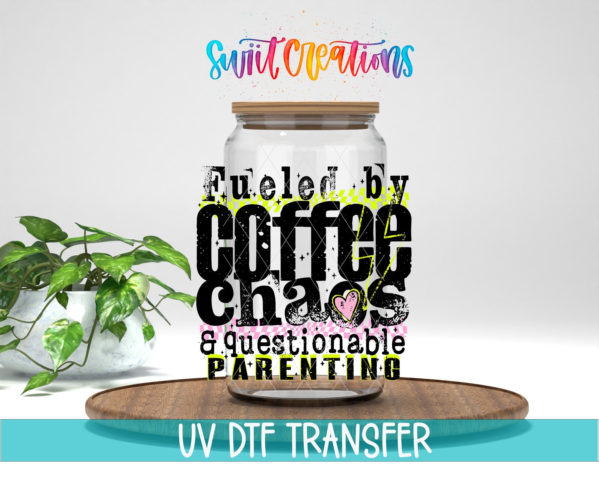 Fueled By Coffee Chaos UV DTF Decal | Funny Mom Coffee Tumbler Wrap | UV1553 - Swiit Creations
