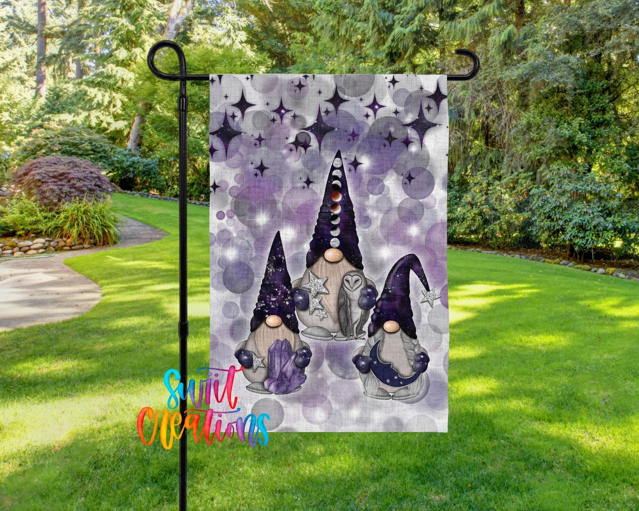 Galaxy Gnomes Garden Flag | Cosmic Yard Flag | Starry Night Outdoor Decor | Celestial Porch Decoration | YF54 - Swiit Creations