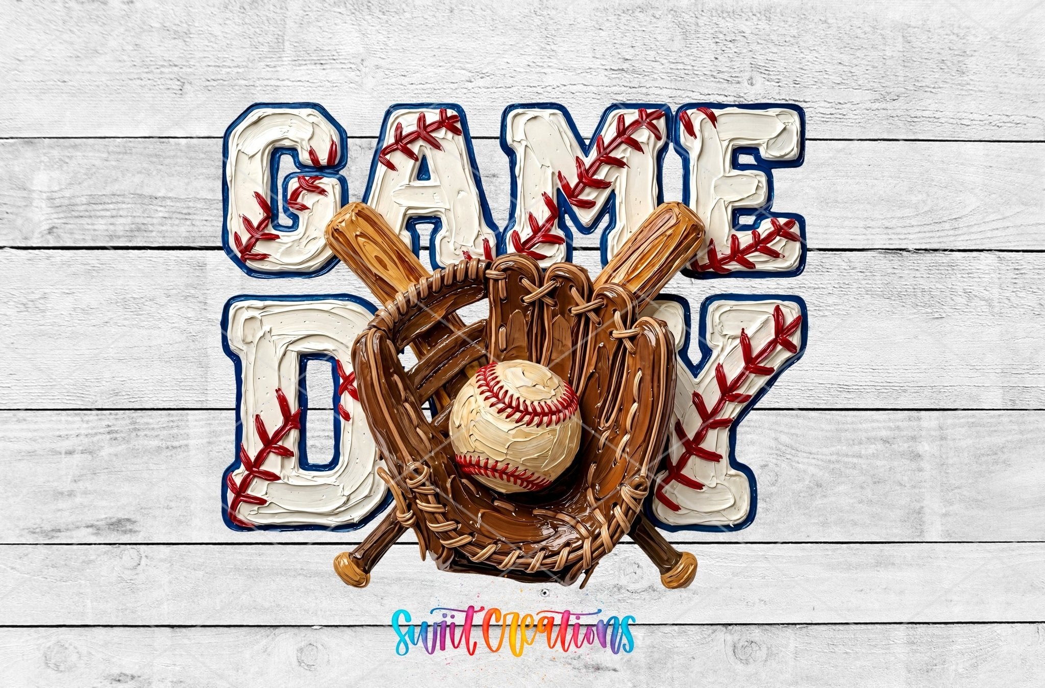 Game Day Baseball Sports UV DTF transfer shown as a full artwork preview from Swiit Creations