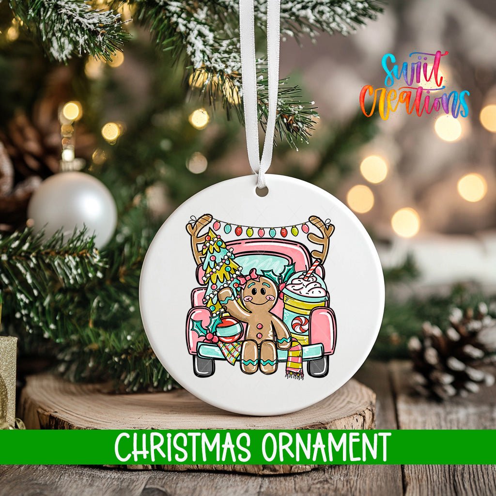 Gingerbread Girl Christmas Ornament | Cute Pink Truck Holiday Décor | Whimsical Christmas Ornament | O1733 - Swiit Creations