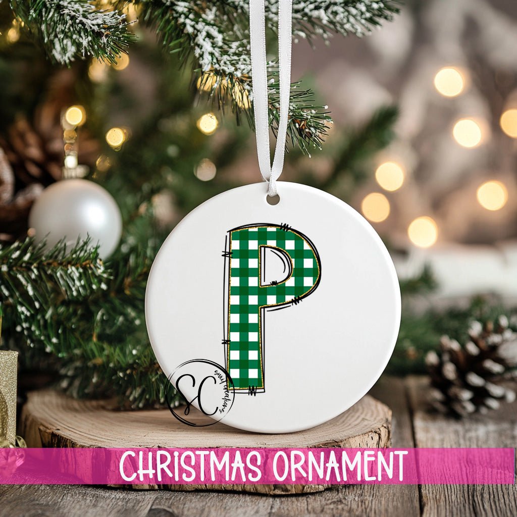 Green Gingham Personalized Christmas Ornament CF10 - Swiit Creations