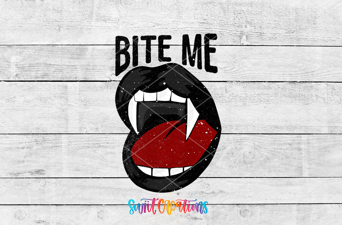 Bite Me Vampire artwork detail for the finished 16 oz tumbler