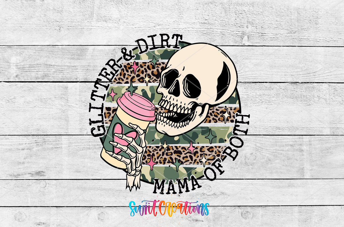 Glitter and Dirt Mama of Both artwork detail for the finished 16 oz tumbler