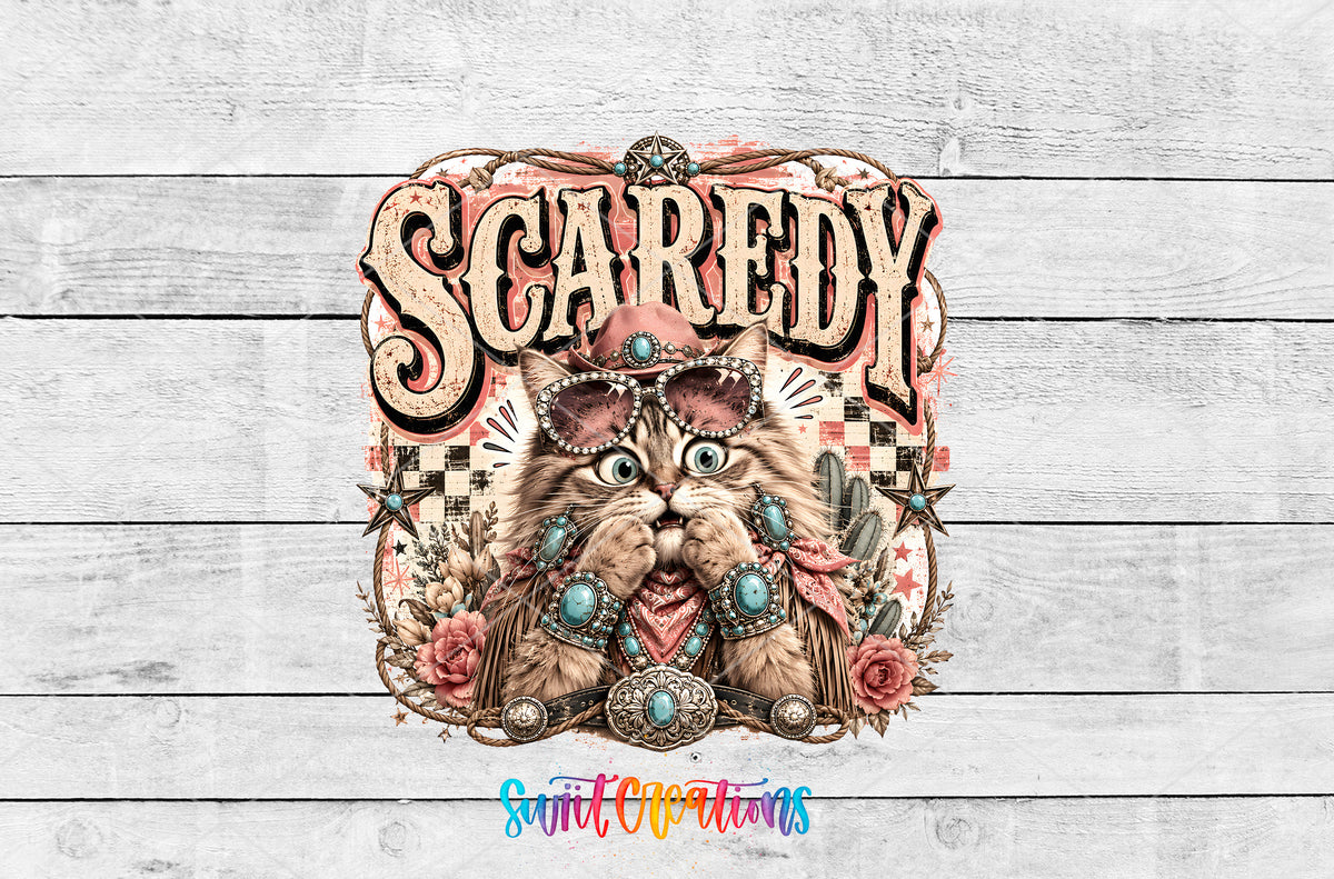 Western Glam Scaredy Cat artwork detail for the finished 16 oz tumbler