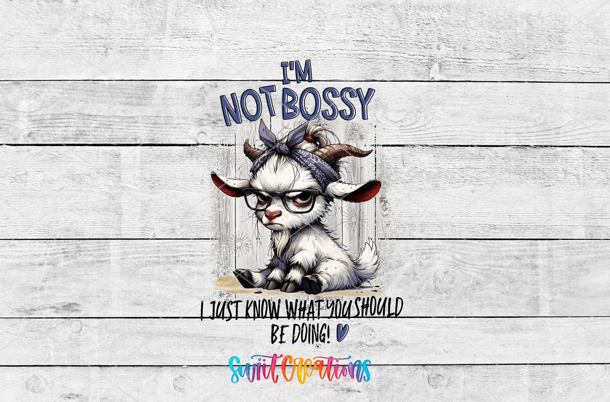 I Am Not Bossy Cow artwork detail for the finished 16 oz tumbler