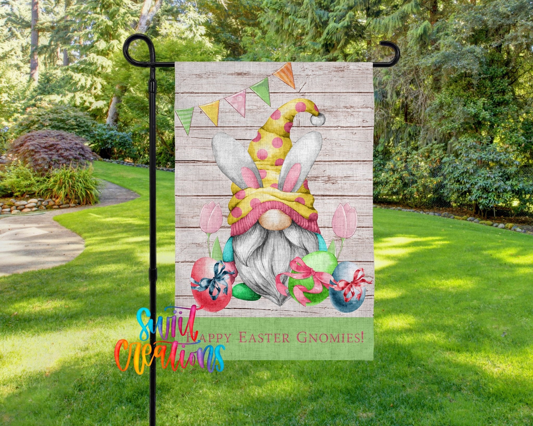 Happy Easter Gnomies Yard Flag | Bunny Gnome Garden Flag | Spring Outdoor Decor | YF62 - Swiit Creations