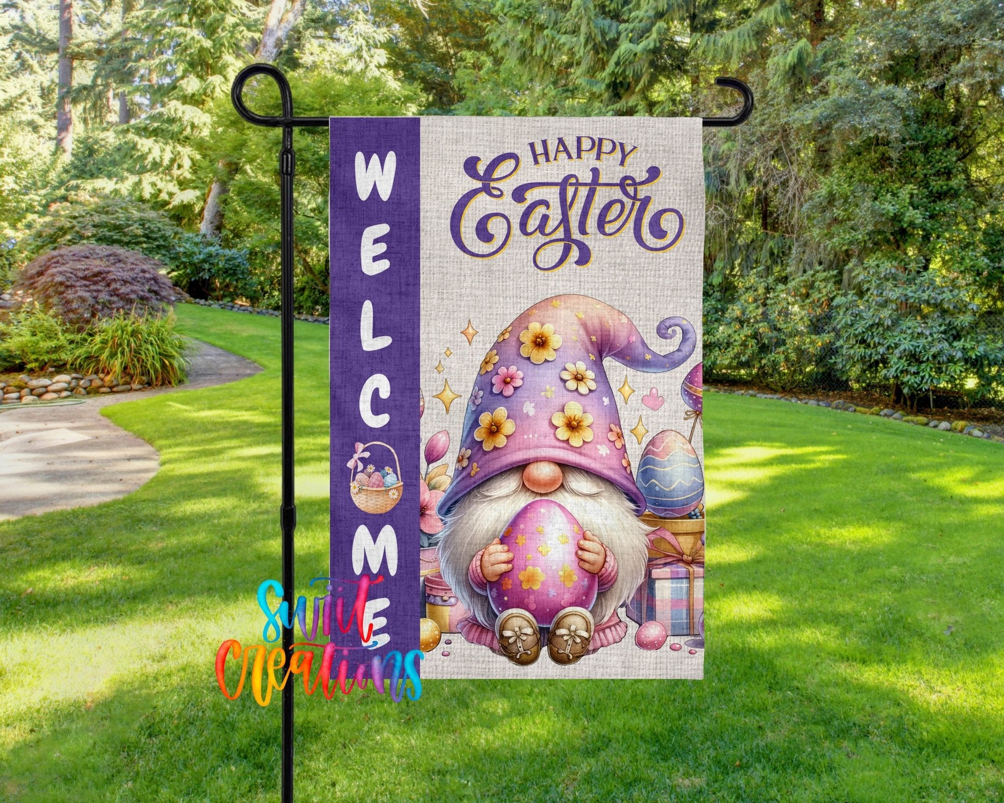 Happy Easter Yard Flag | Easter Gnome Garden Flag | Pastel Spring Outdoor Decor | YF73 - Swiit Creations
