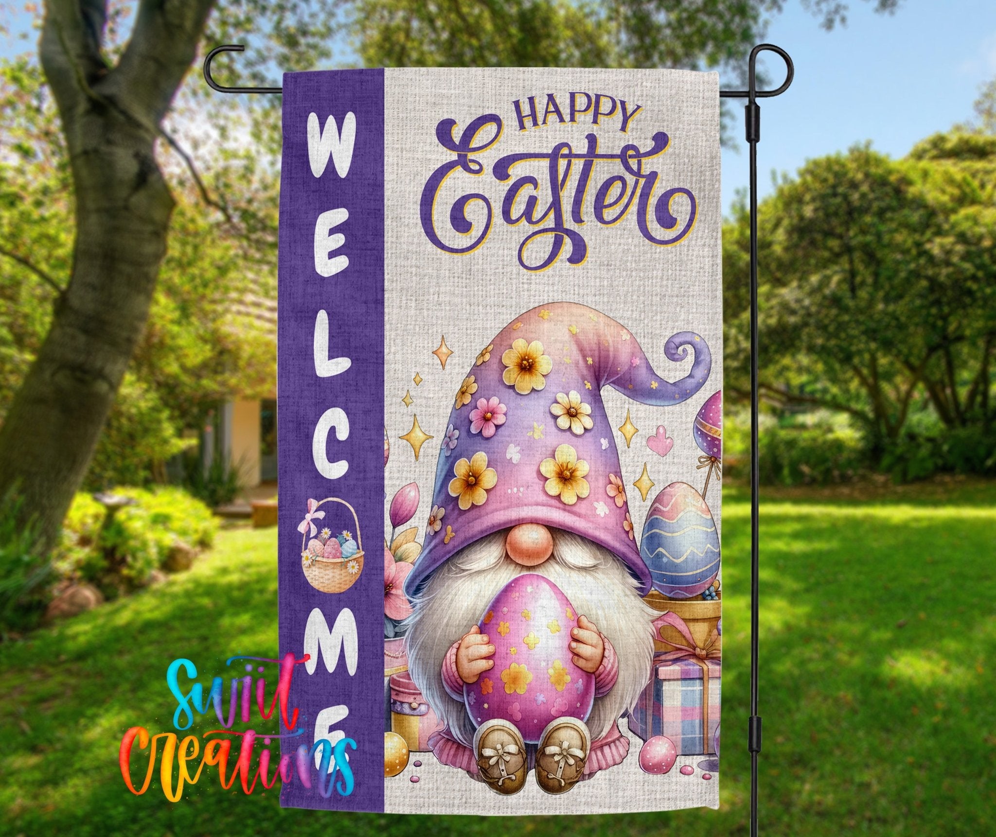 Happy Easter Yard Flag | Easter Gnome Garden Flag | Pastel Spring Outdoor Decor | YF73 - Swiit Creations