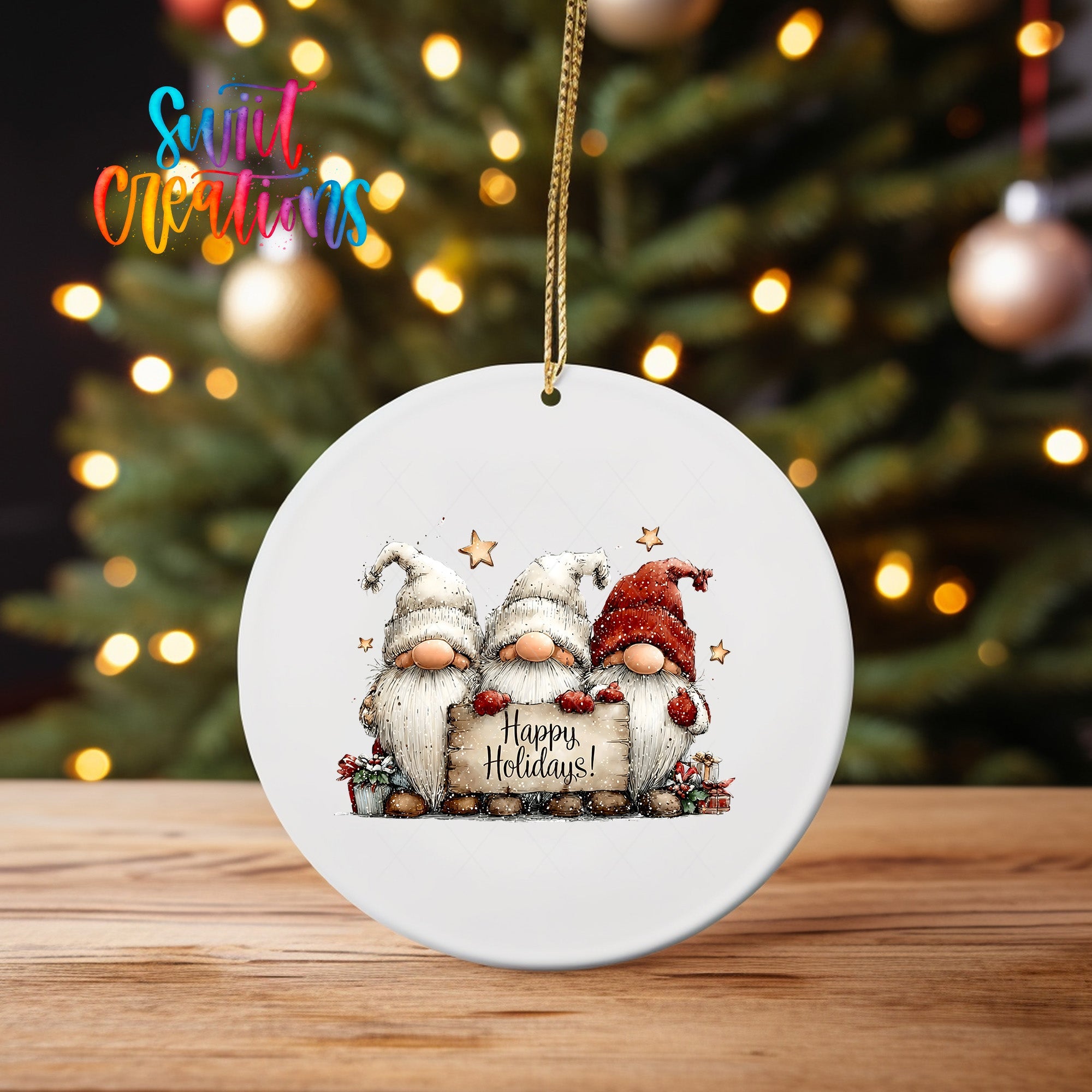 Happy Holidays Gnome Trio Christmas UV DTF Ornament Transfer | O-1964 - Swiit Creations