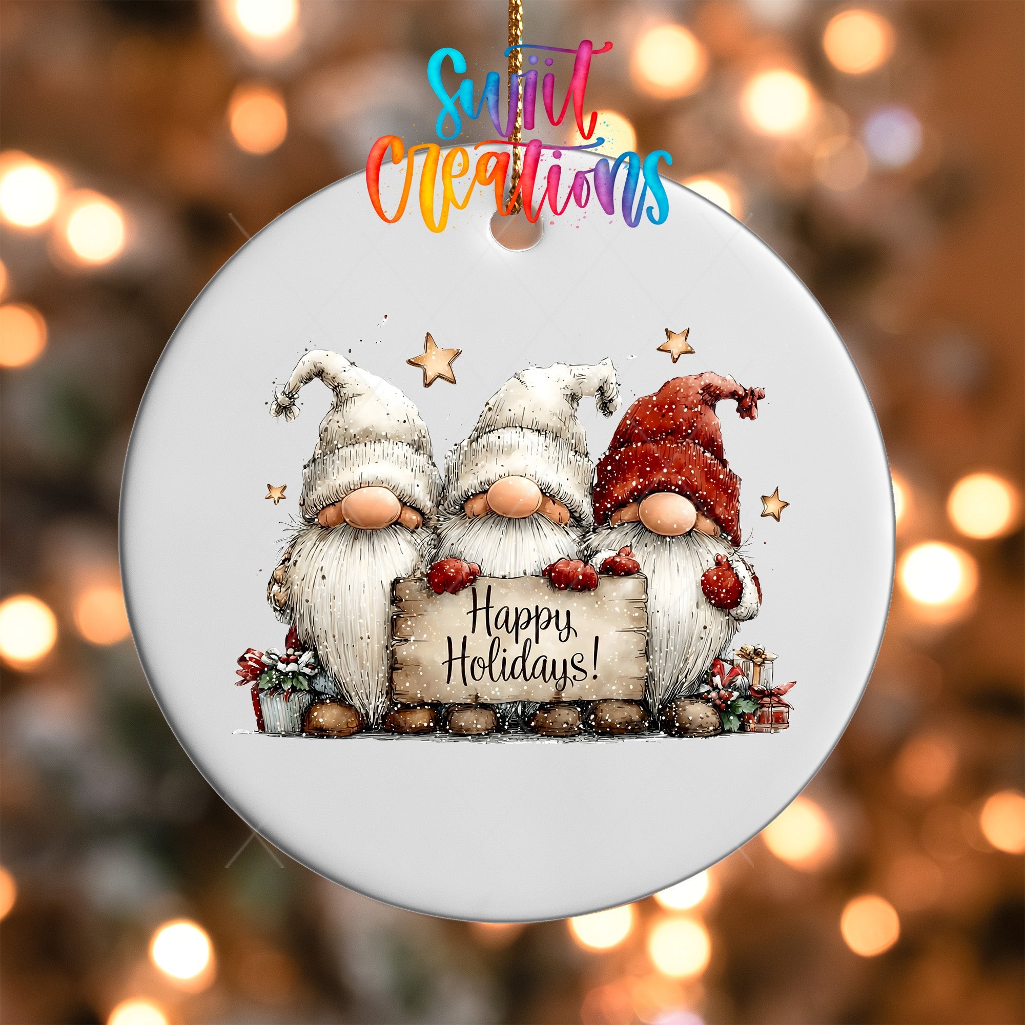Happy Holidays Gnome Trio Christmas UV DTF Ornament Transfer | O-1964 - Swiit Creations