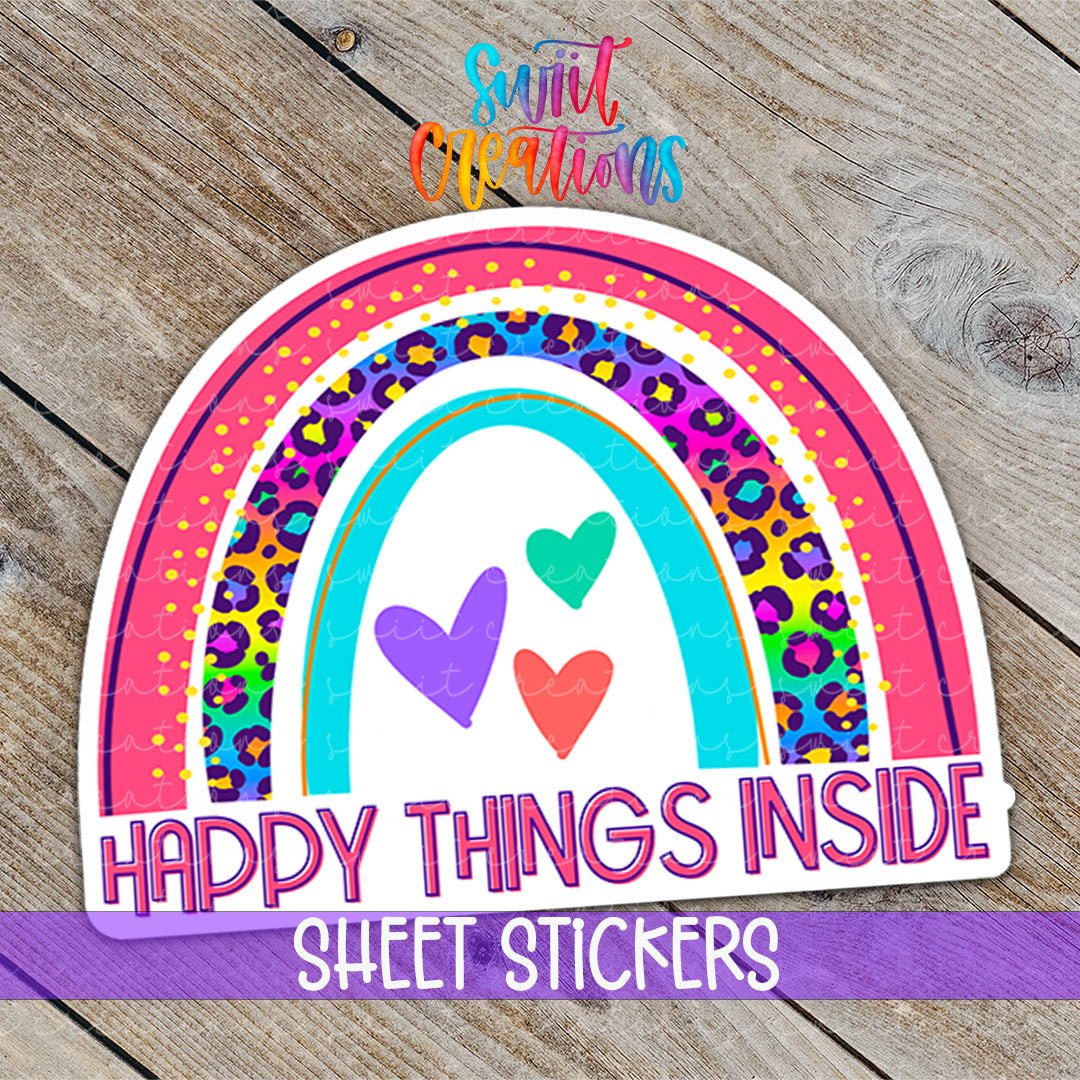 Happy Things Inside Sticker | Rainbow Leopard Packaging Label SB68 - Swiit Creations