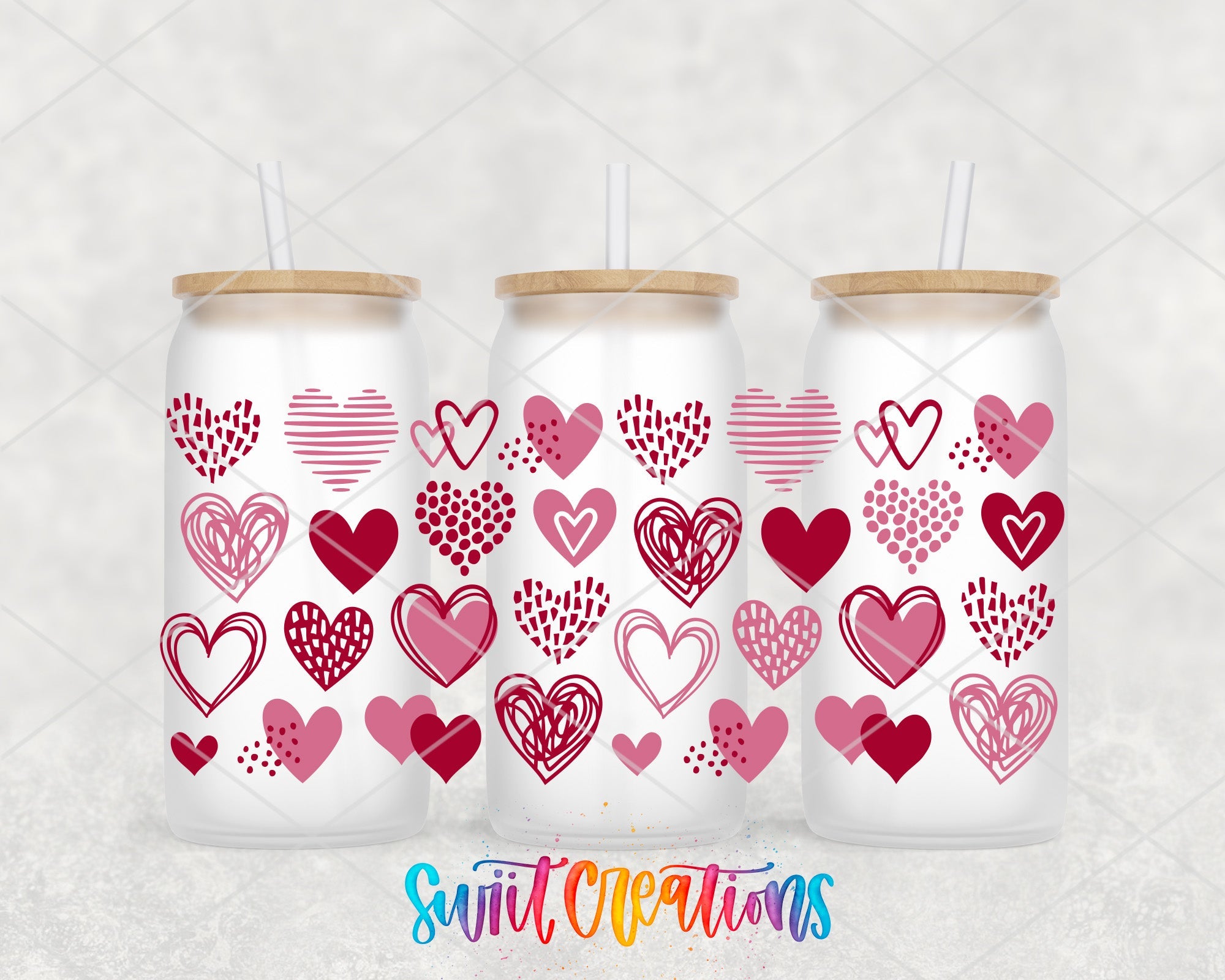 Heart Doodle UV DTF Transfer Tumbler Wrap | Pink Red Valentine Hearts Cup Decal | DTF252 - Swiit Creations
