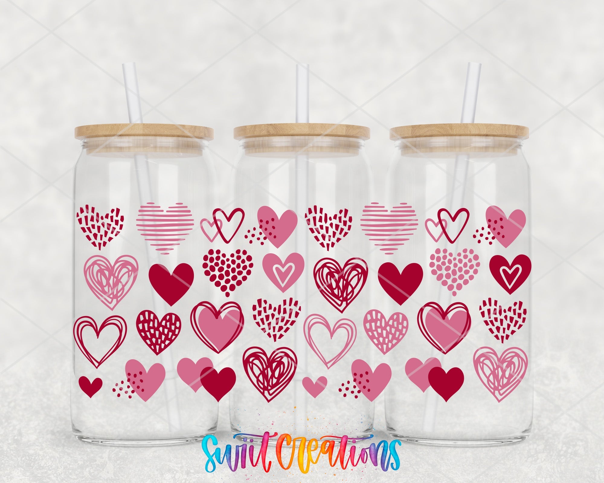 Heart Doodle UV DTF Transfer Tumbler Wrap | Pink Red Valentine Hearts Cup Decal | DTF252 - Swiit Creations