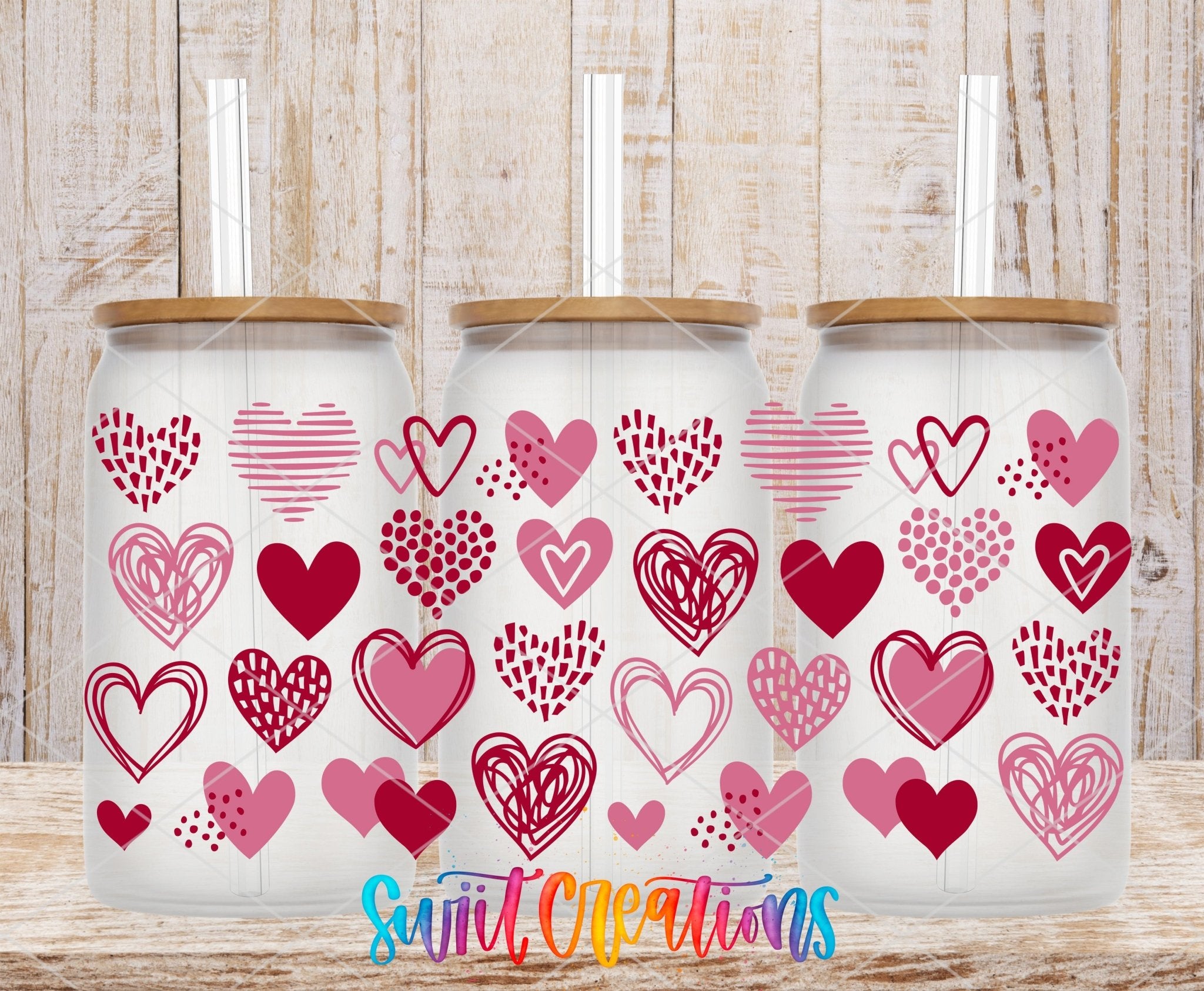 Heart Doodle UV DTF Transfer Tumbler Wrap | Pink Red Valentine Hearts Cup Decal | DTF252 - Swiit Creations
