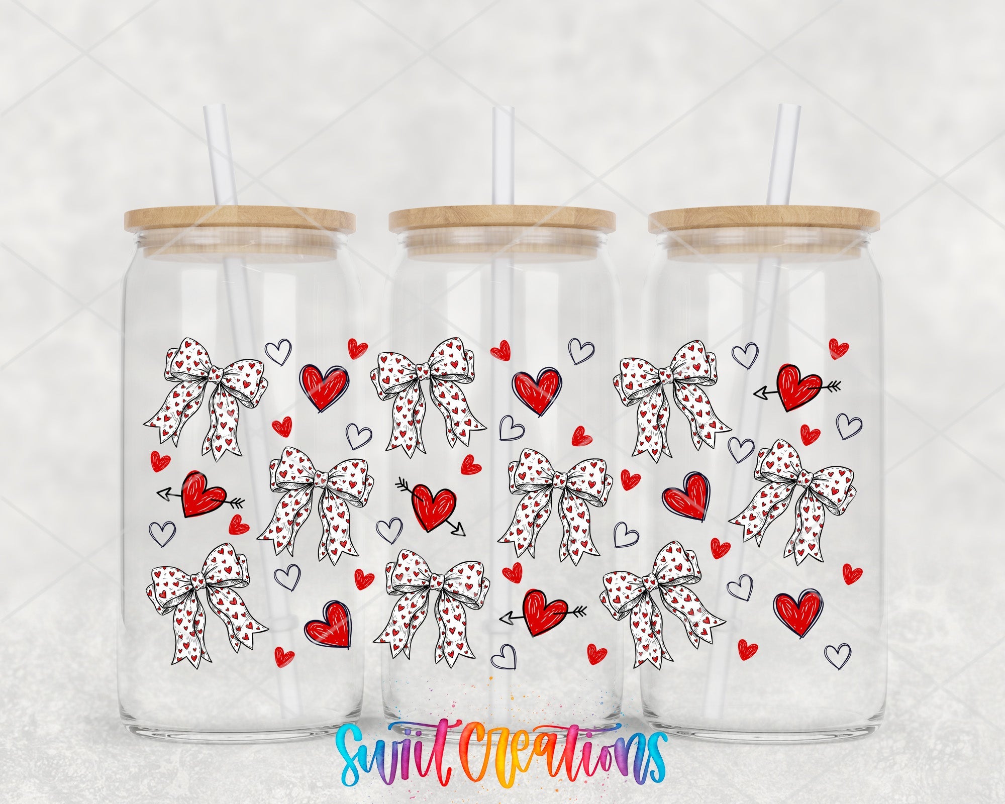 Hearts And Bows UV DTF Transfer Tumbler Wrap | Valentine Heart Bow Cup Decal | DTF305 - Swiit Creations