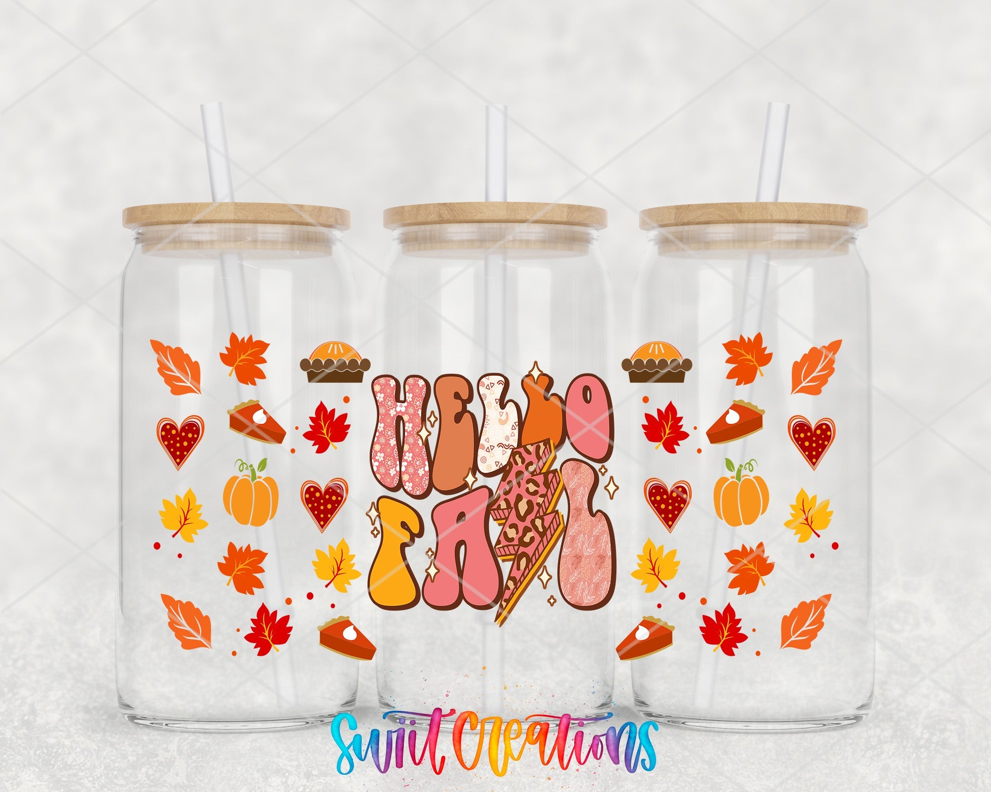 Hello Fall UV DTF Transfer Tumbler Wrap | Retro Autumn Leopard Pumpkin Cup Decal | DTF159 - Swiit Creations