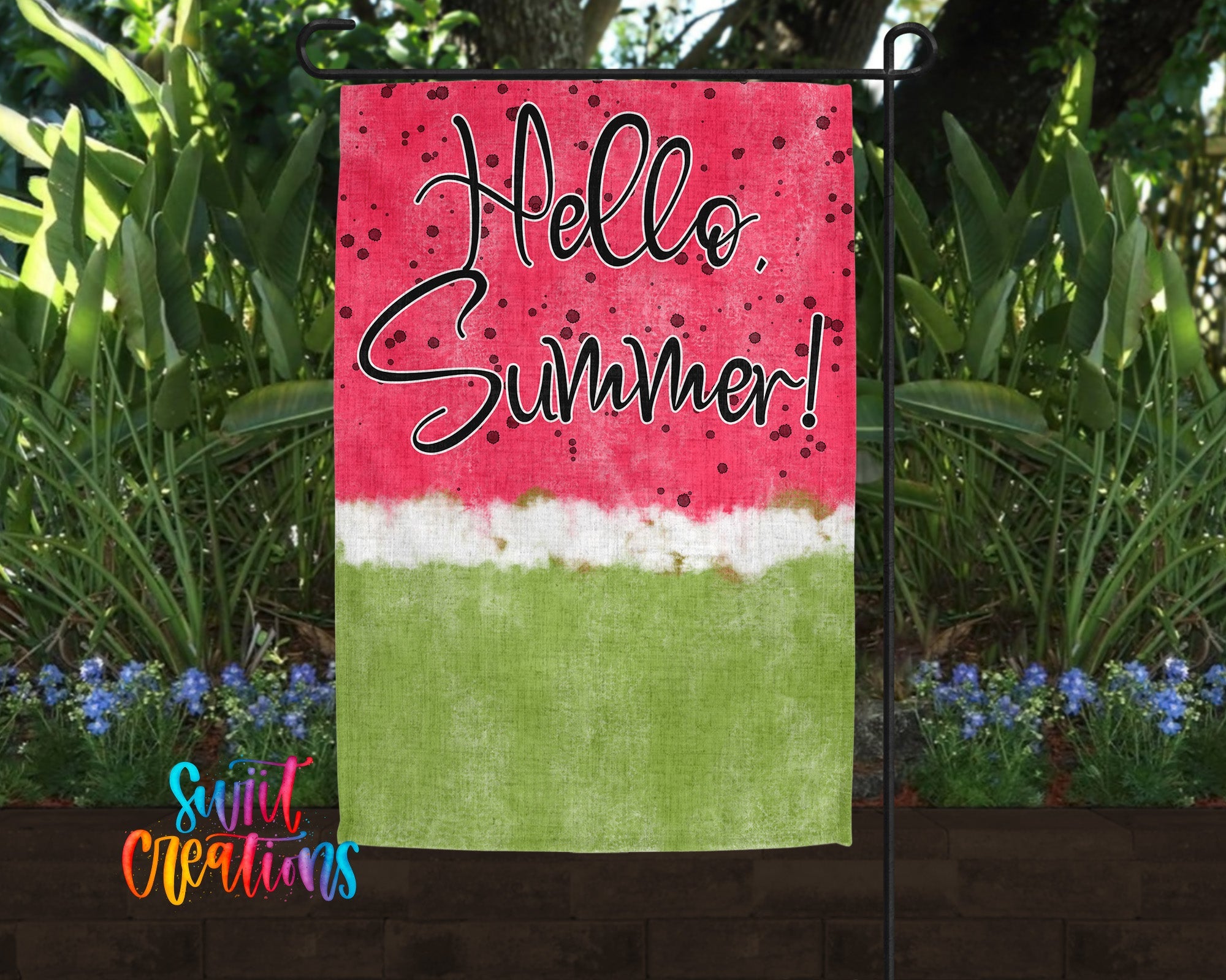 Hello Summer Watermelon Yard Flag | Fun & Bright Summer Garden Flag for Outdoor Patio, Porch, or Lawn Decor | YF87 - Swiit Creations