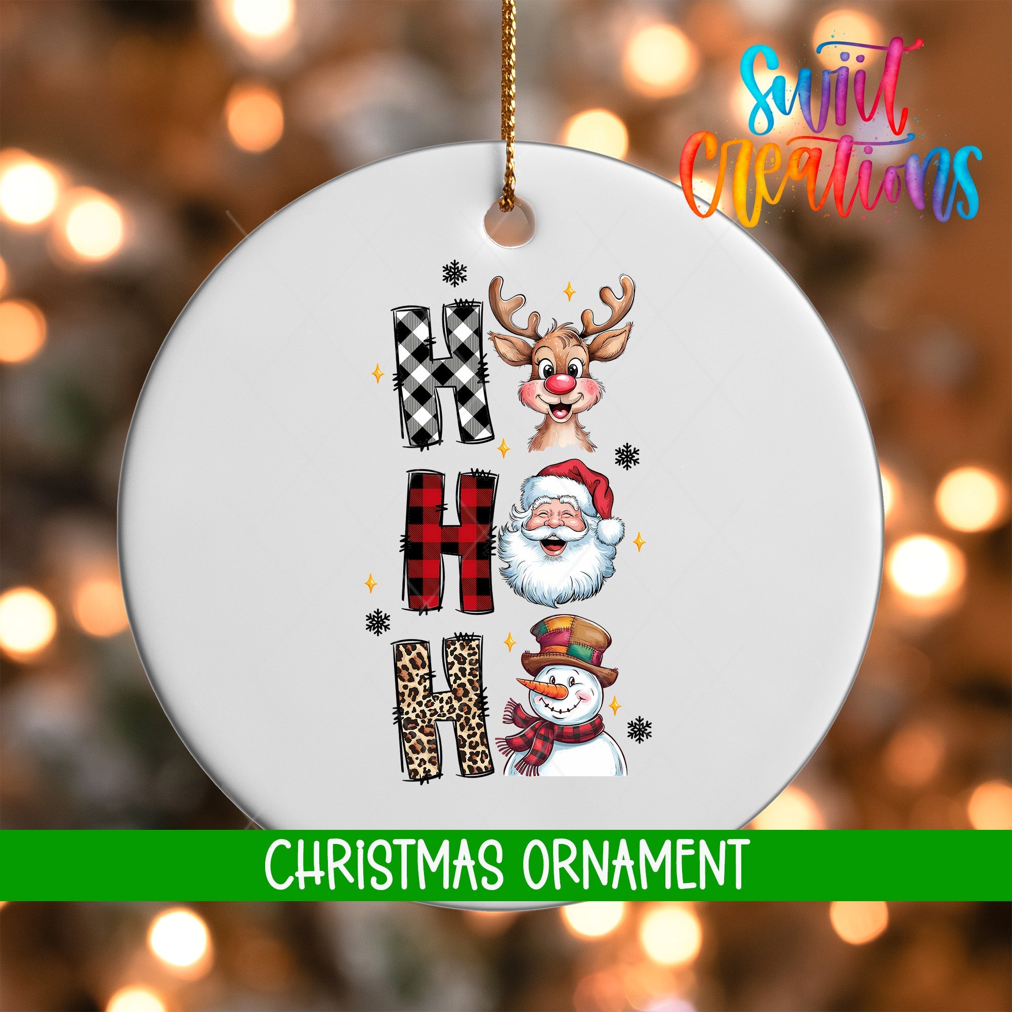 Ho Ho Ho Christmas Ornament | Holiday Ornament | Santa Reindeer Snowman Keepsake | O1204 - Swiit Creations