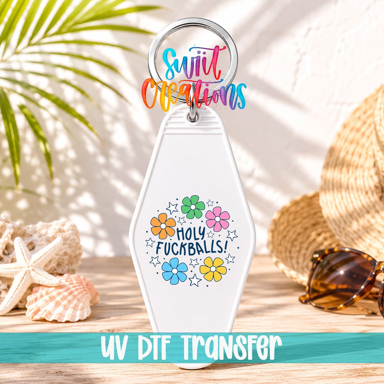 Holy Fuckballs Retro Floral Wreath Motel Keychain UV DTF Transfer | MK2043 - Swiit Creations